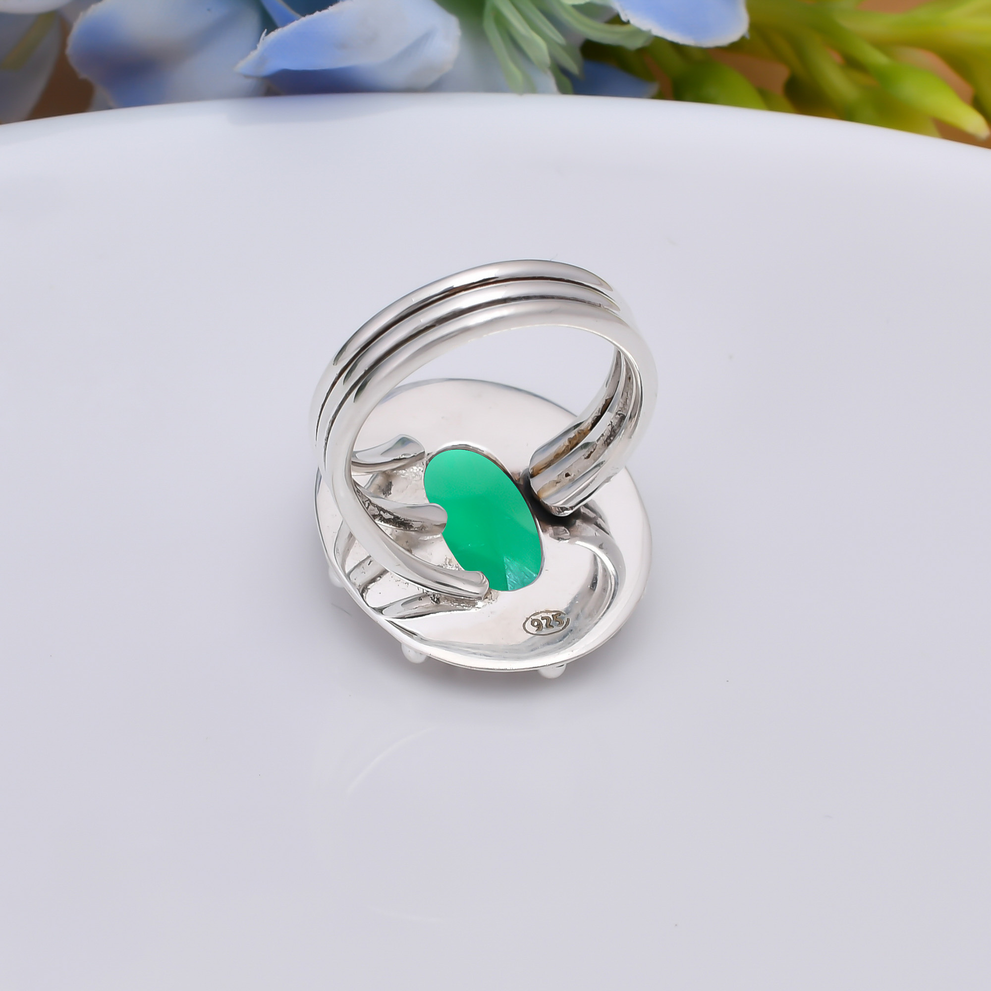 Emerald Simulated 925 Sterling Silver Ring