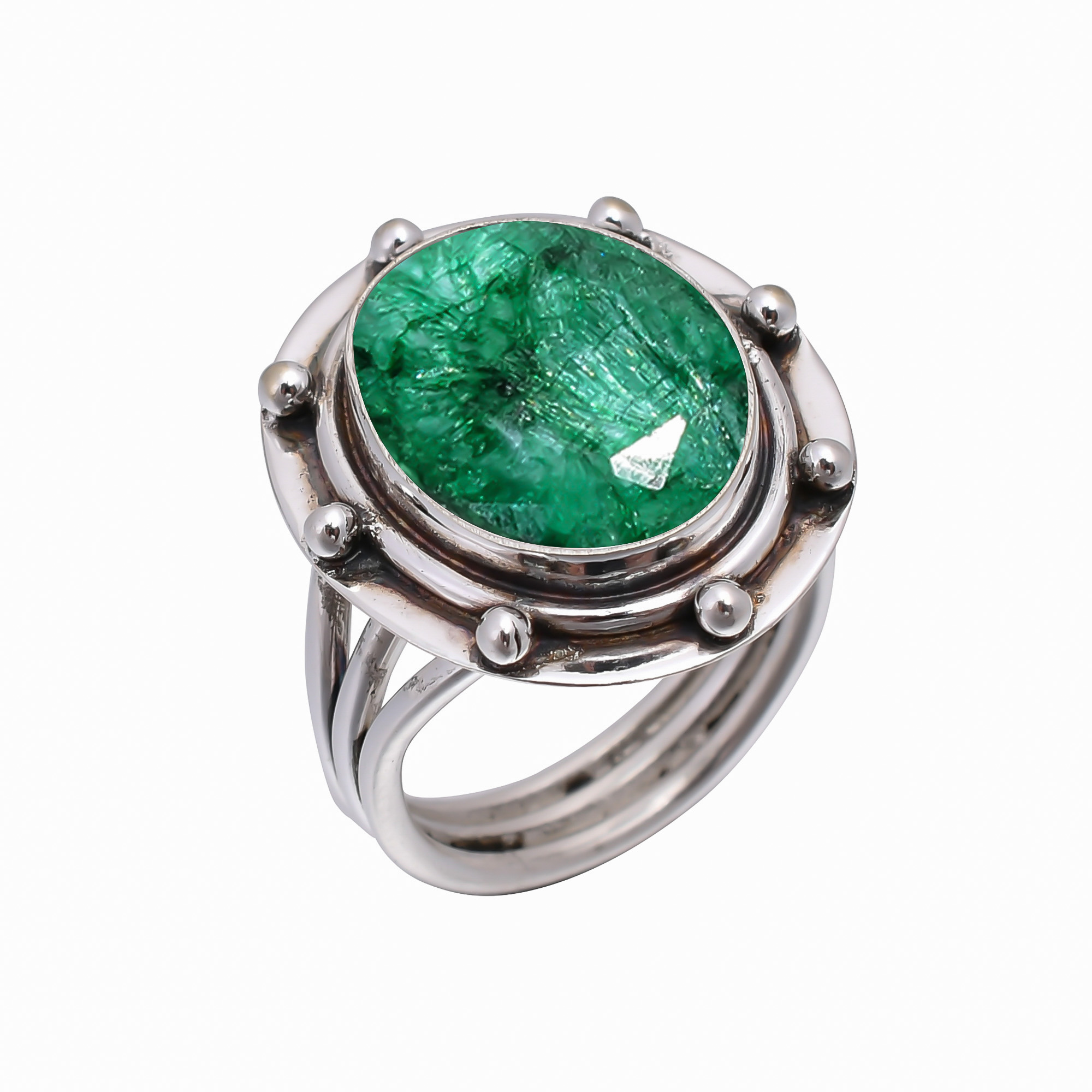 Emerlad - Dyed Quartz 925 Sterling Silver Ring