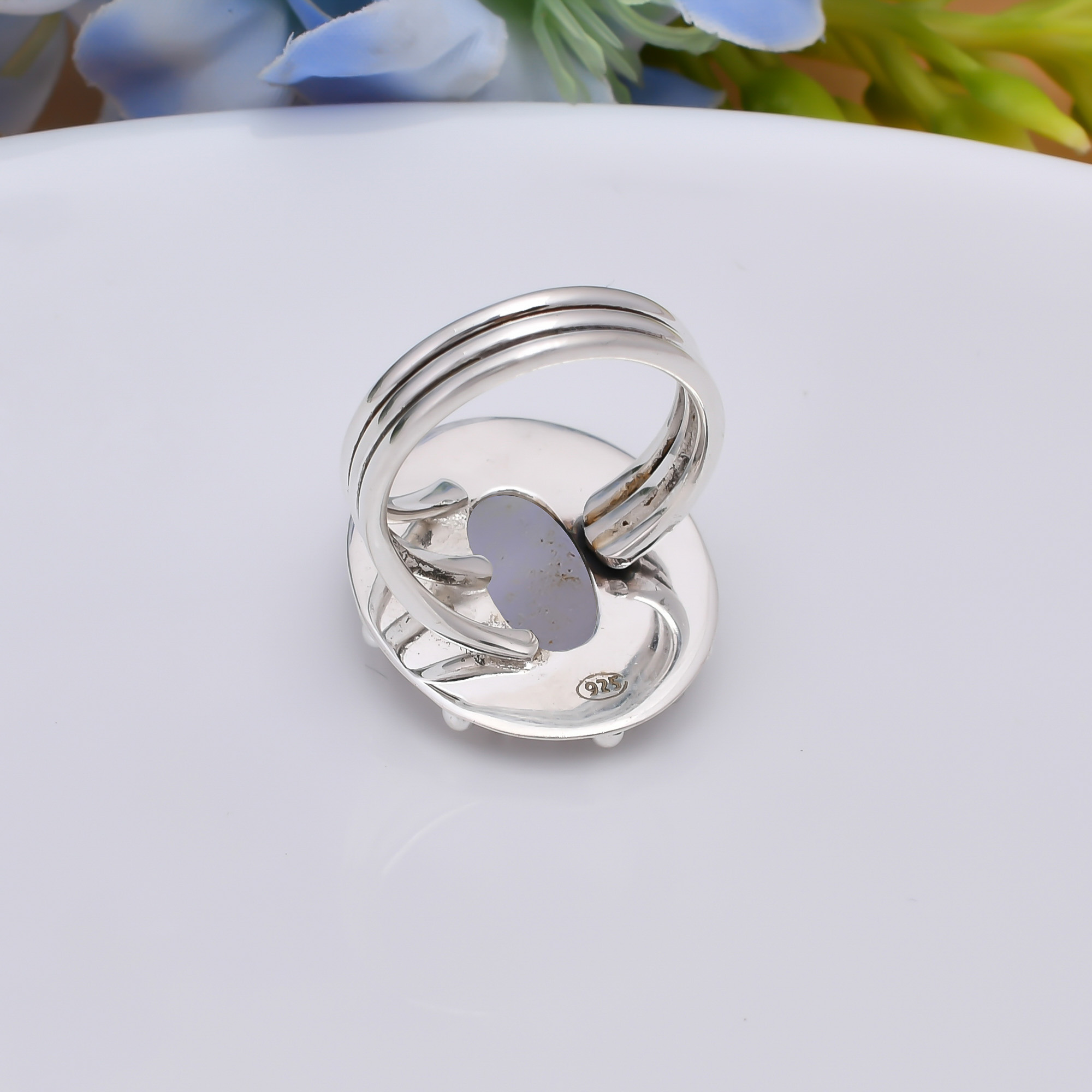 Golden Titanium Agate Drusy 925 Sterling Silver Ring