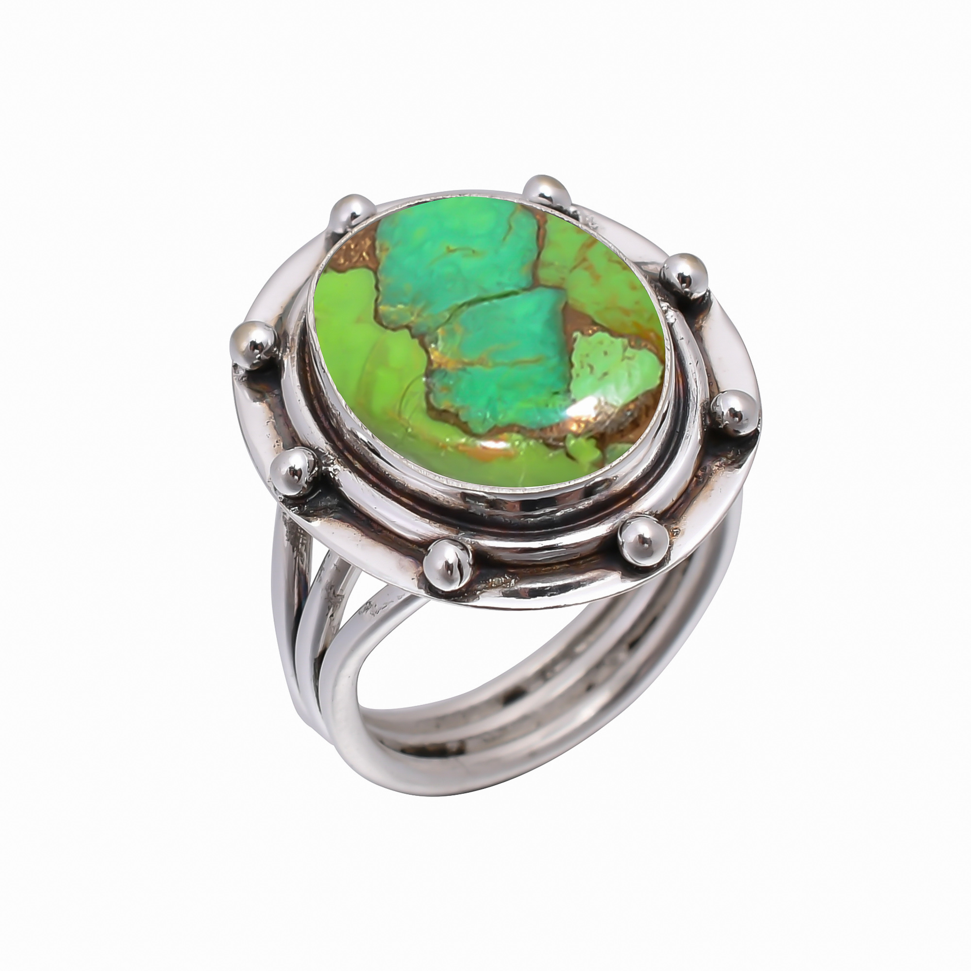 Copper Green Turquoise 925 Sterling Silver Ring