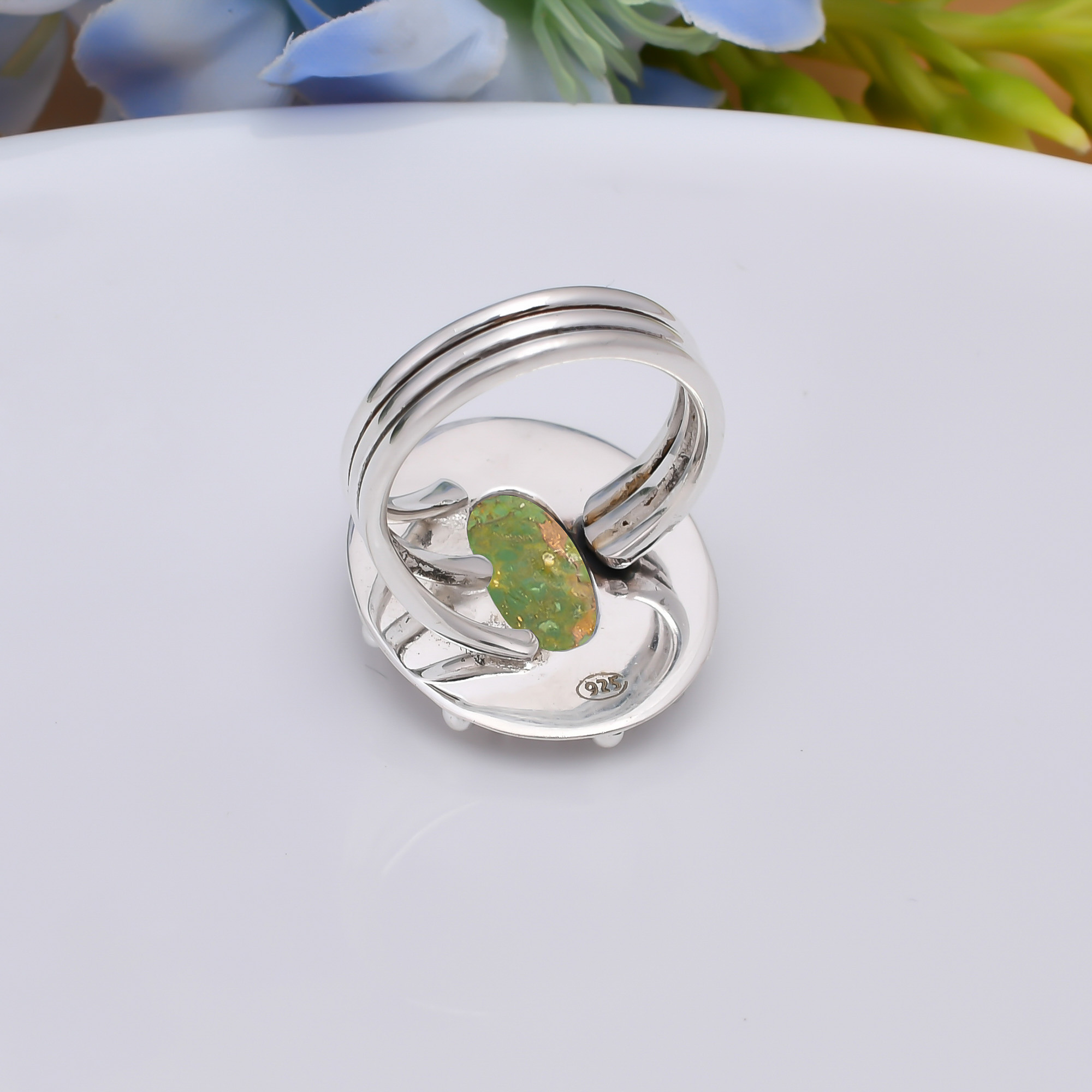 Copper Green Turquoise 925 Sterling Silver Ring