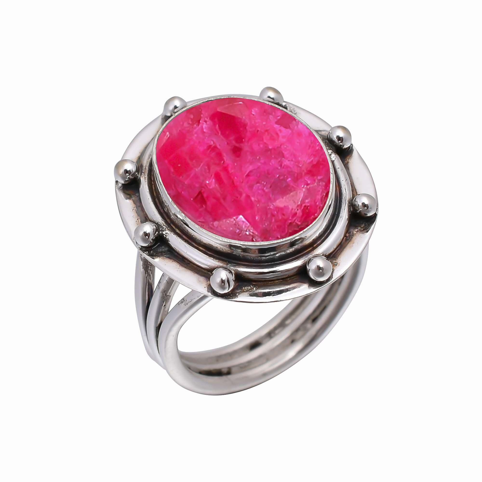 Ruby - Dyed Quartz 925 Sterling Silver Ring