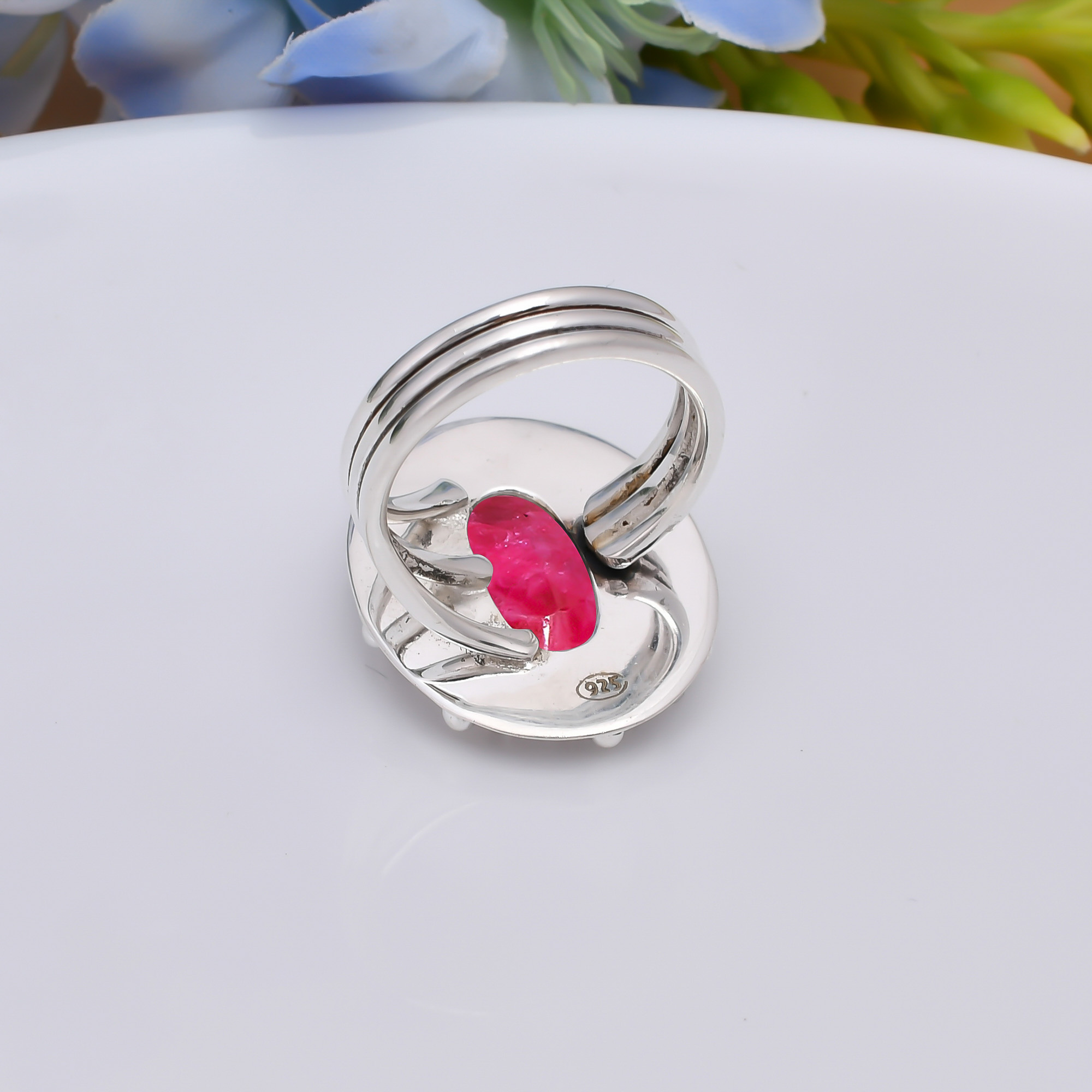 Ruby - Dyed Quartz 925 Sterling Silver Ring
