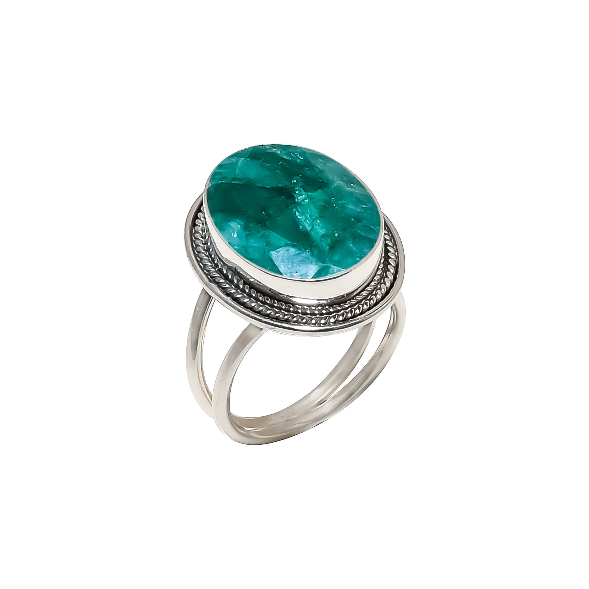 Emerlad - Dyed Quartz 925 Sterling Silver Ring