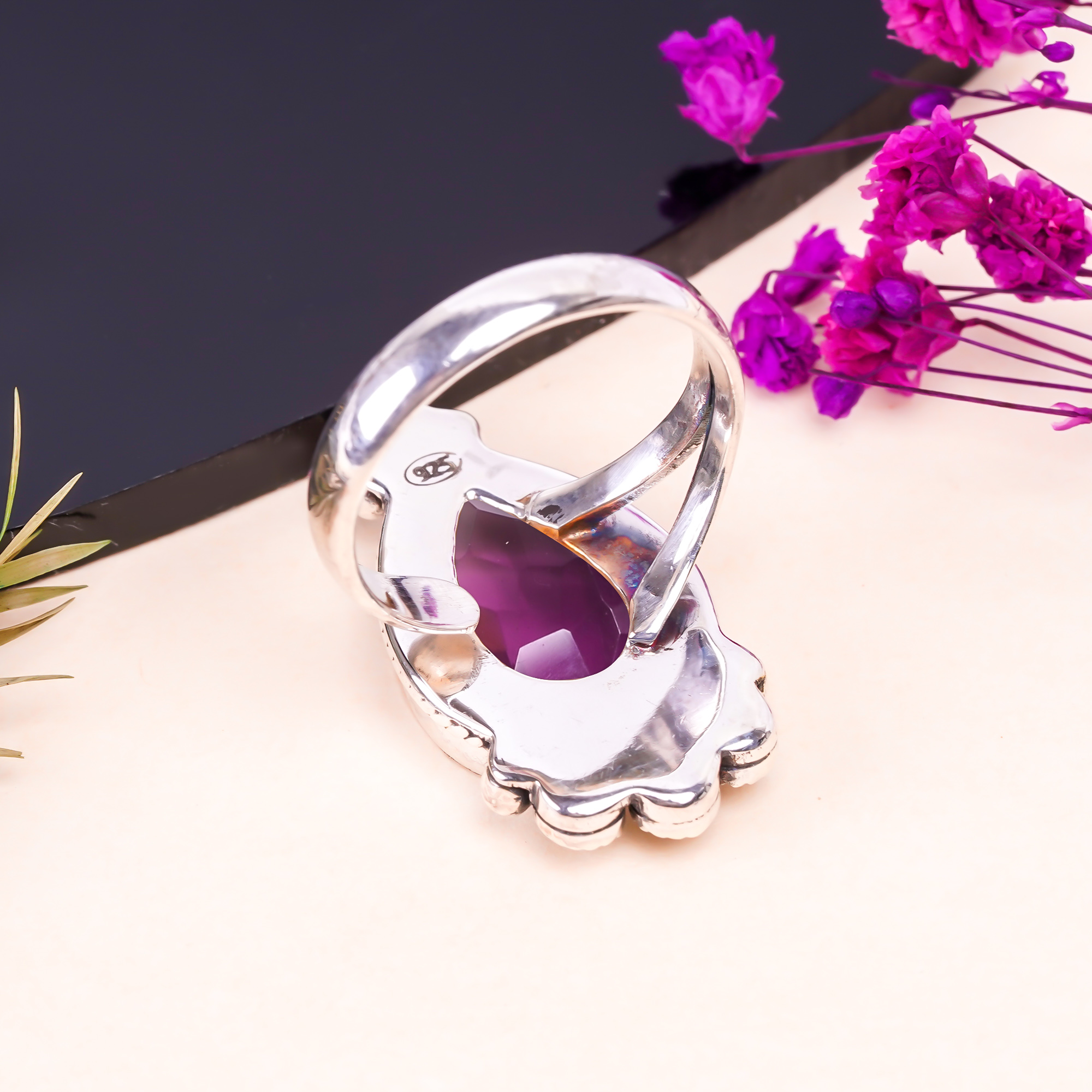 Purple Amethyst - Simulated Gemstone 925 Sterling Silver Ring