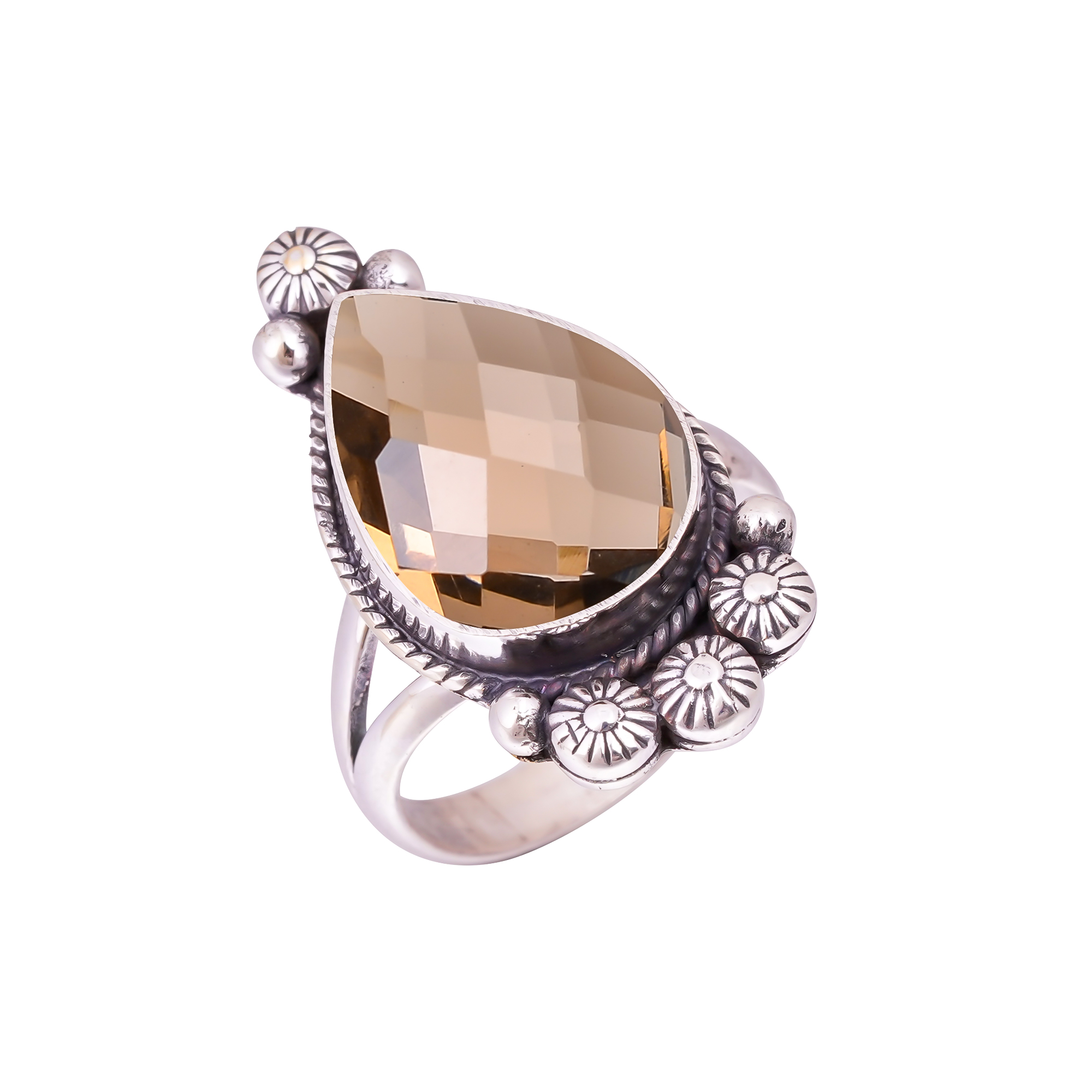 Smokey - Simulated Gemstone 925 Sterling Silver Ring