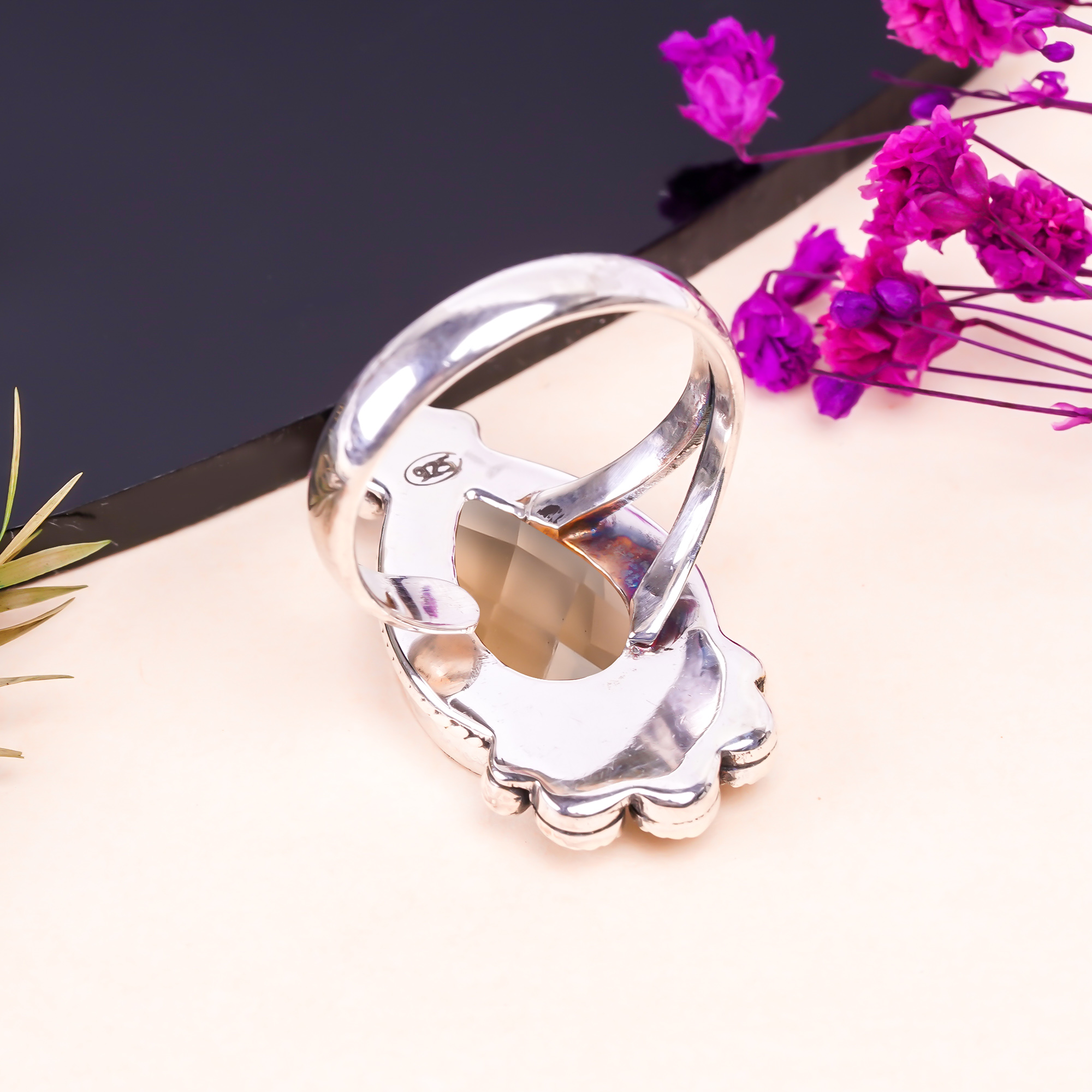 Smokey - Simulated Gemstone 925 Sterling Silver Ring
