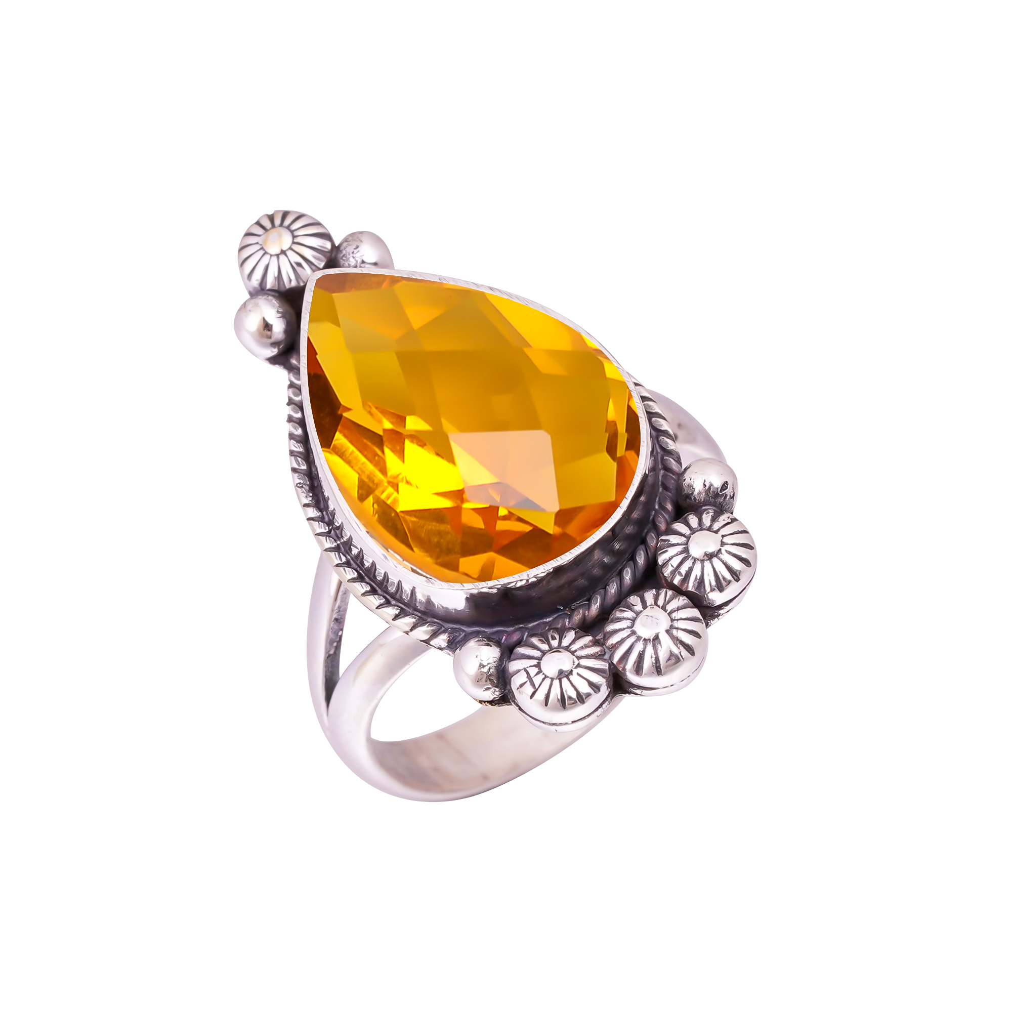Citrine - Simulated Gemstone 925 Sterling Silver Ring