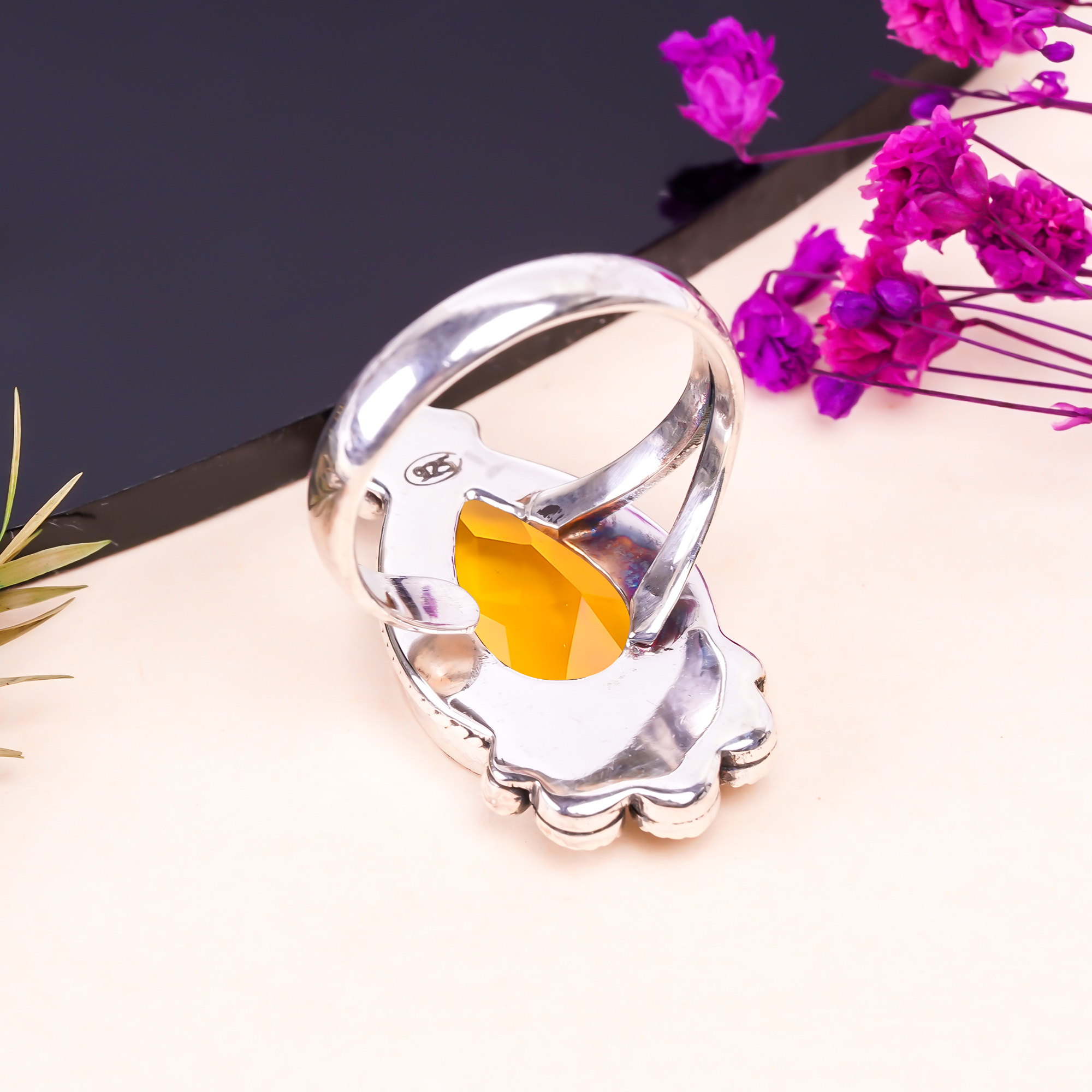 Citrine - Simulated Gemstone 925 Sterling Silver Ring
