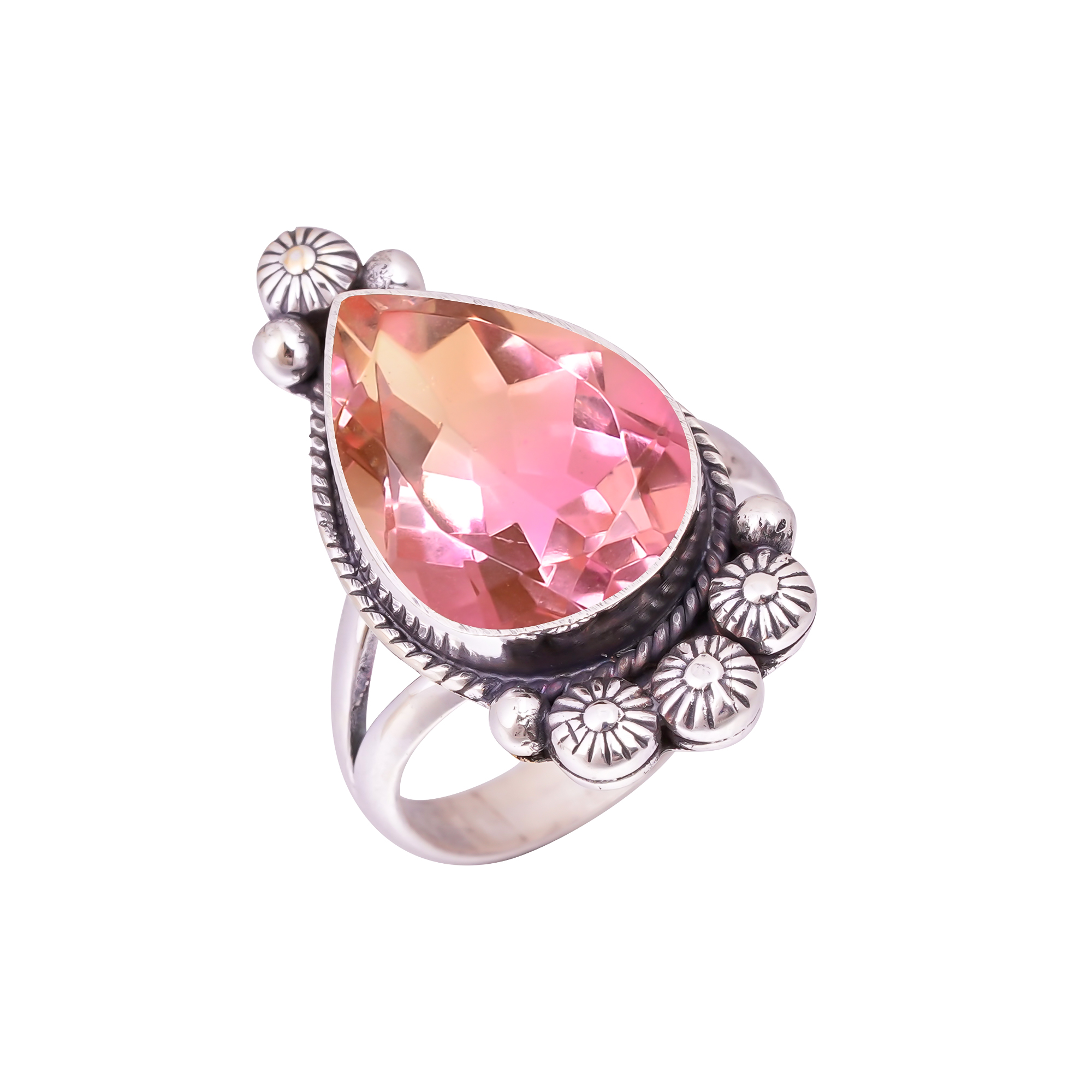 Bi-Colour Tourmaline - Simulated Gemstone 925 Sterling Silver Ring