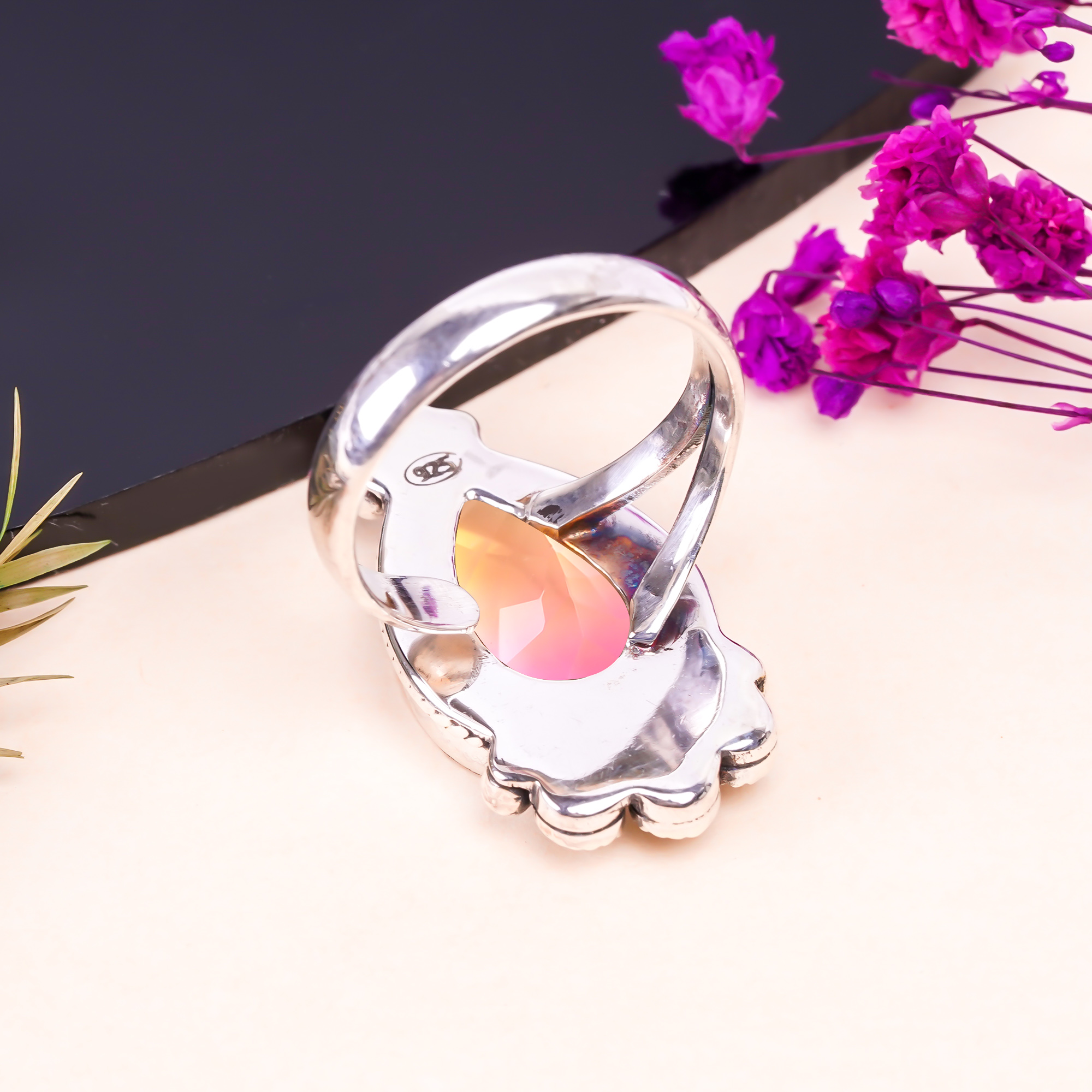 Bi-Colour Tourmaline - Simulated Gemstone 925 Sterling Silver Ring