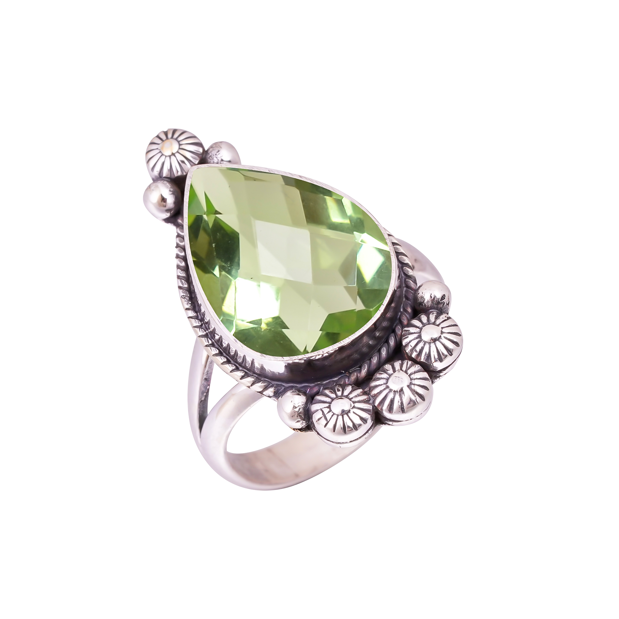Green Amethyst - Simulated Gemstone 925 Sterling Silver Ring