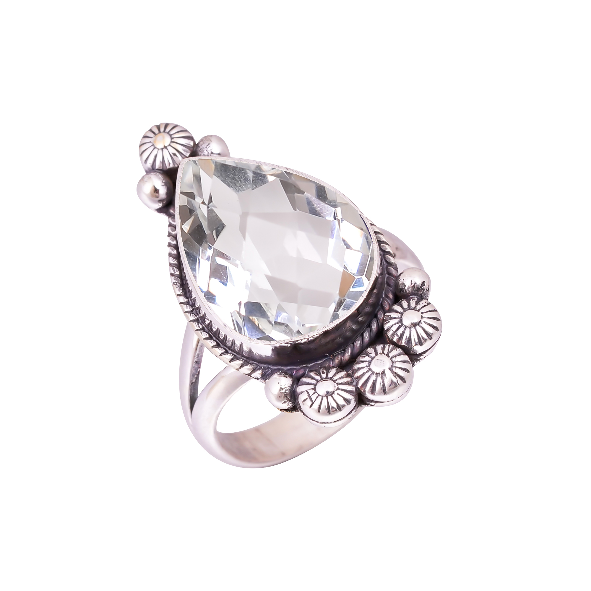 White Topaz - Simulated Gemstone 925 Sterling Silver Ring