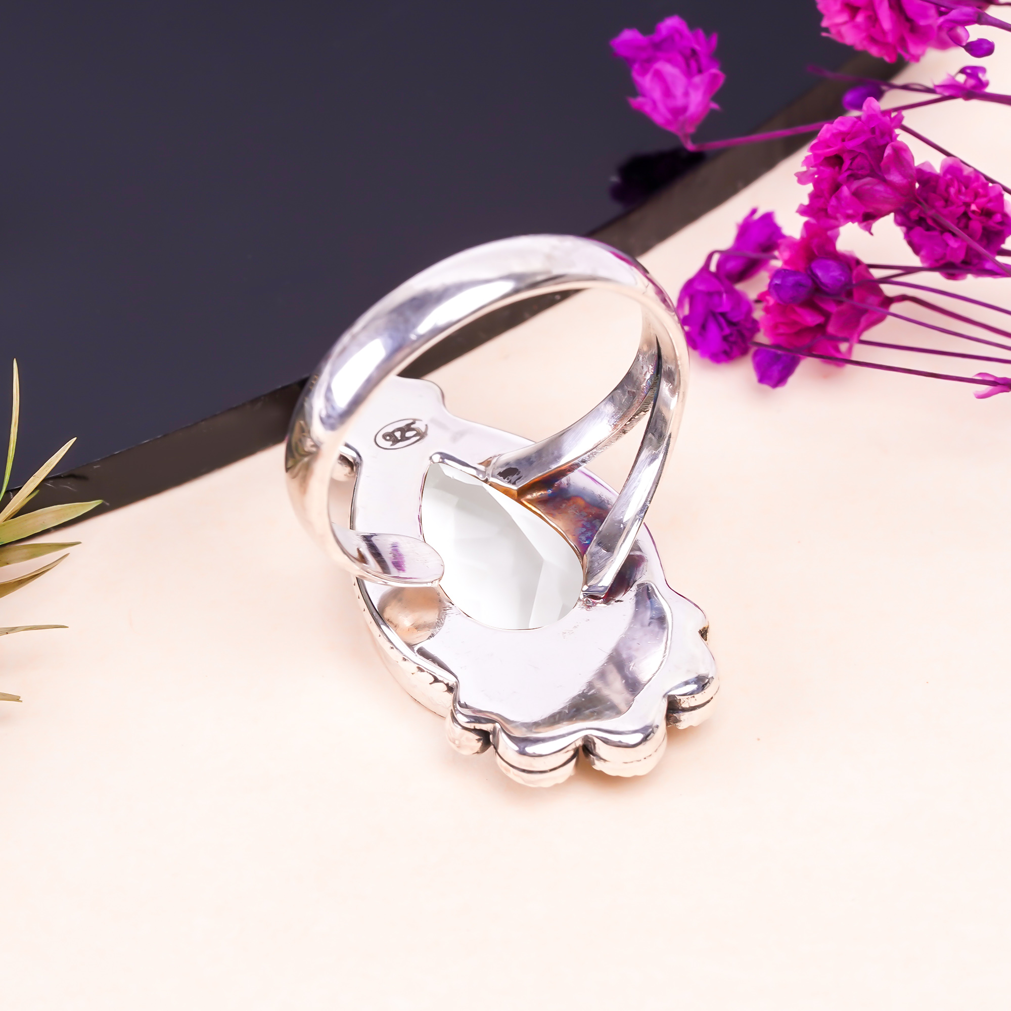 White Topaz - Simulated Gemstone 925 Sterling Silver Ring
