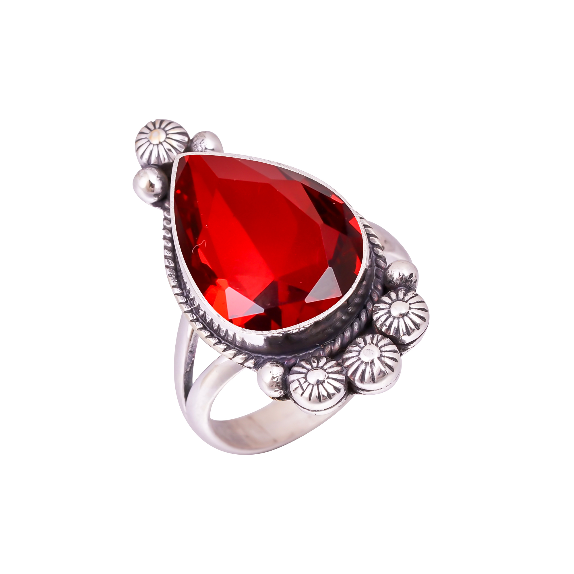 Red Garnet - Simulated Gemstone 925 Sterling Silver Ring