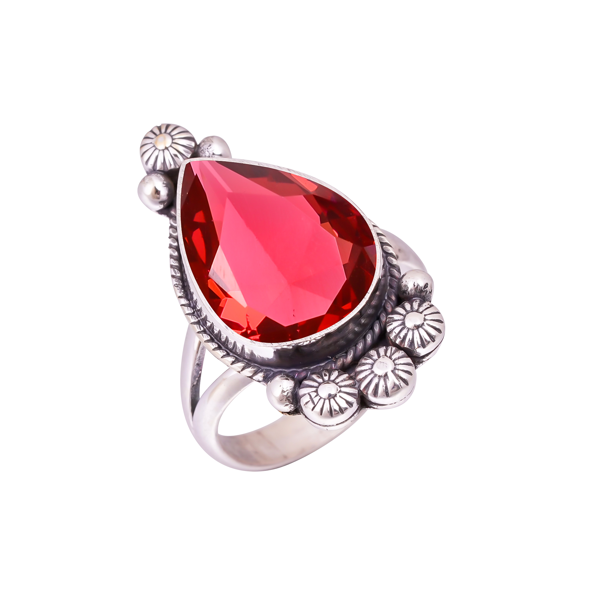 Pink Rubellite Tourmaline - Simulated Gemstone 925 Sterling Silver Ring