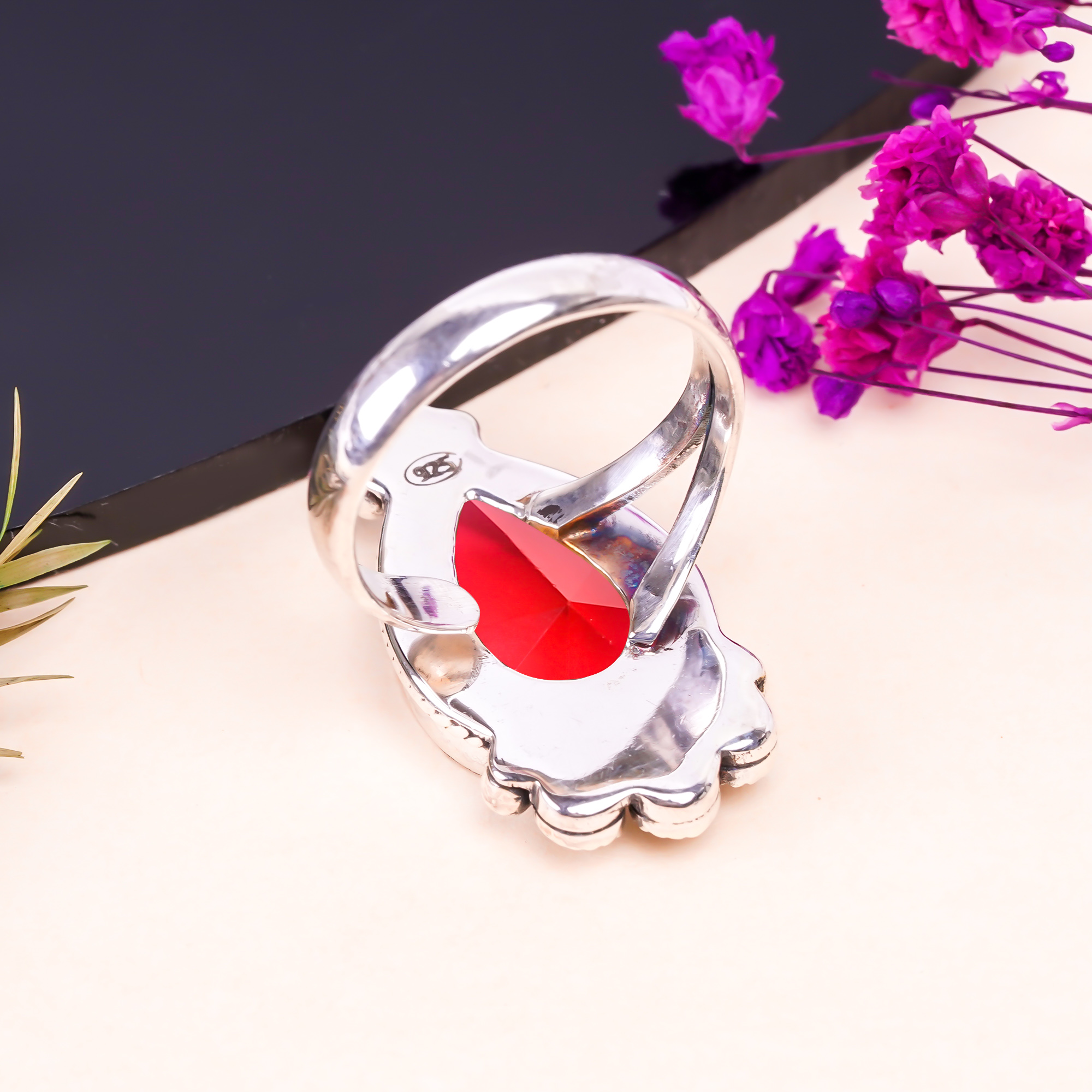 Pink Rubellite Tourmaline - Simulated Gemstone 925 Sterling Silver Ring