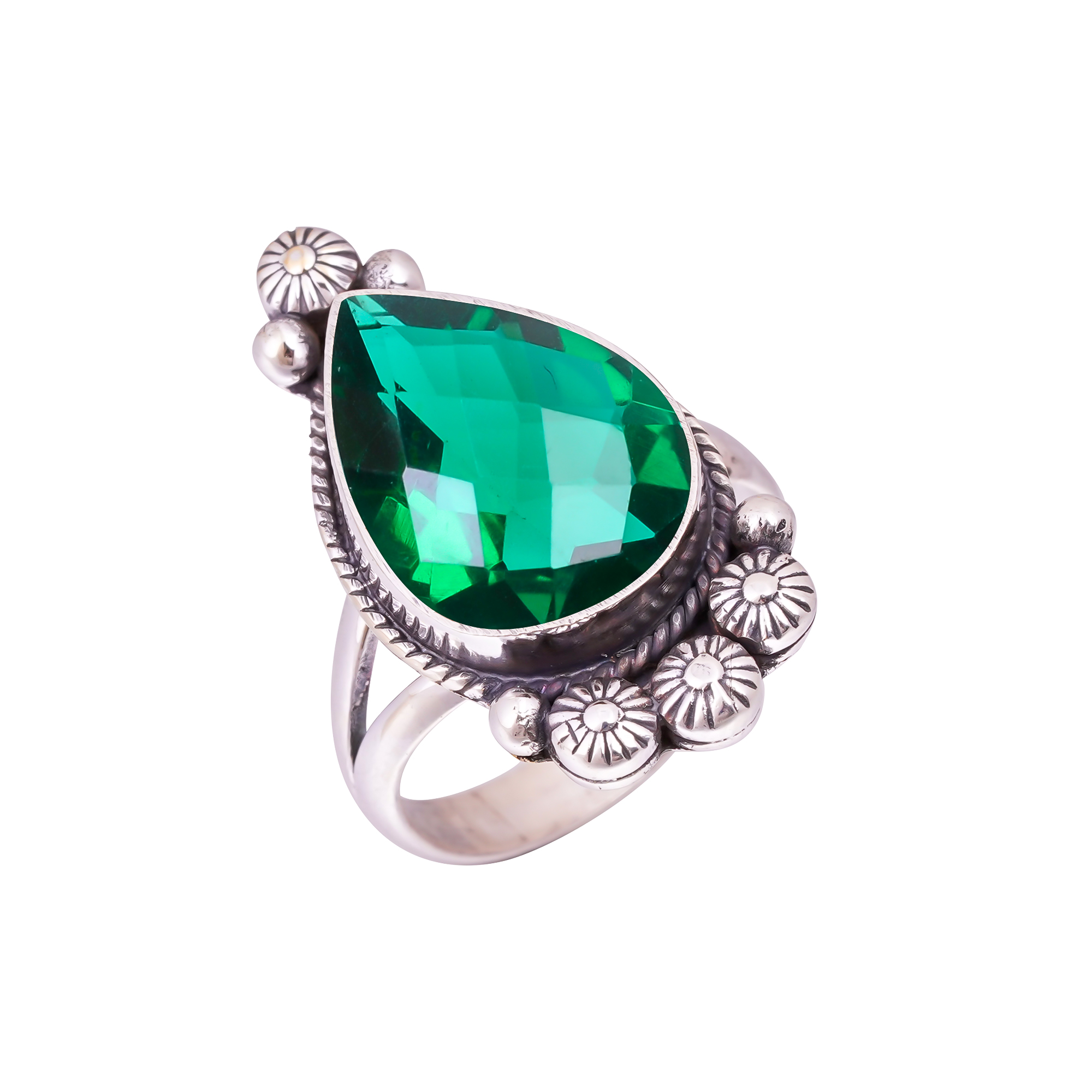 Chrome Diopside - Simulated Gemstone 925 Sterling Silver Ring