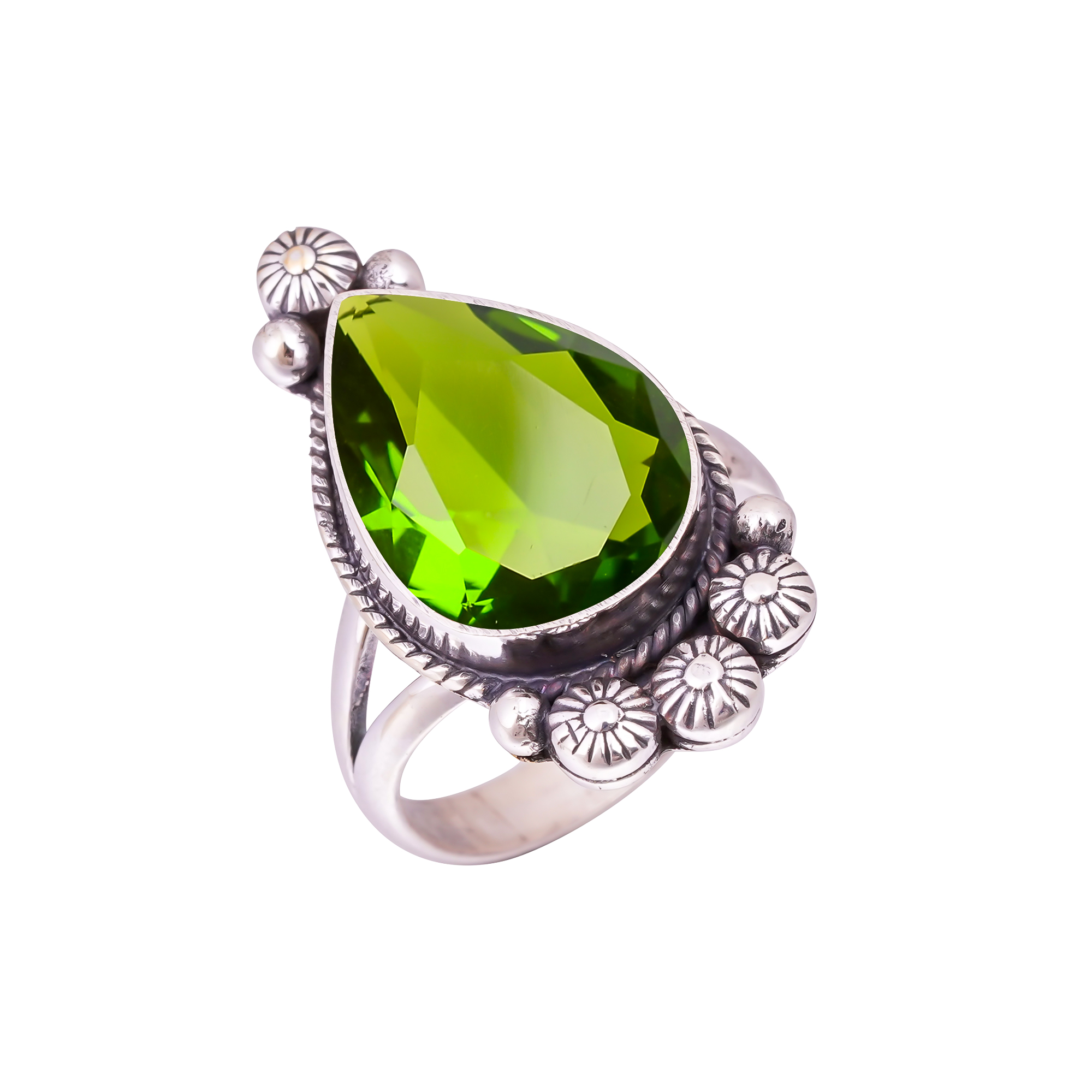 Peridot - Simulated Gemstone 925 Sterling Silver Ring