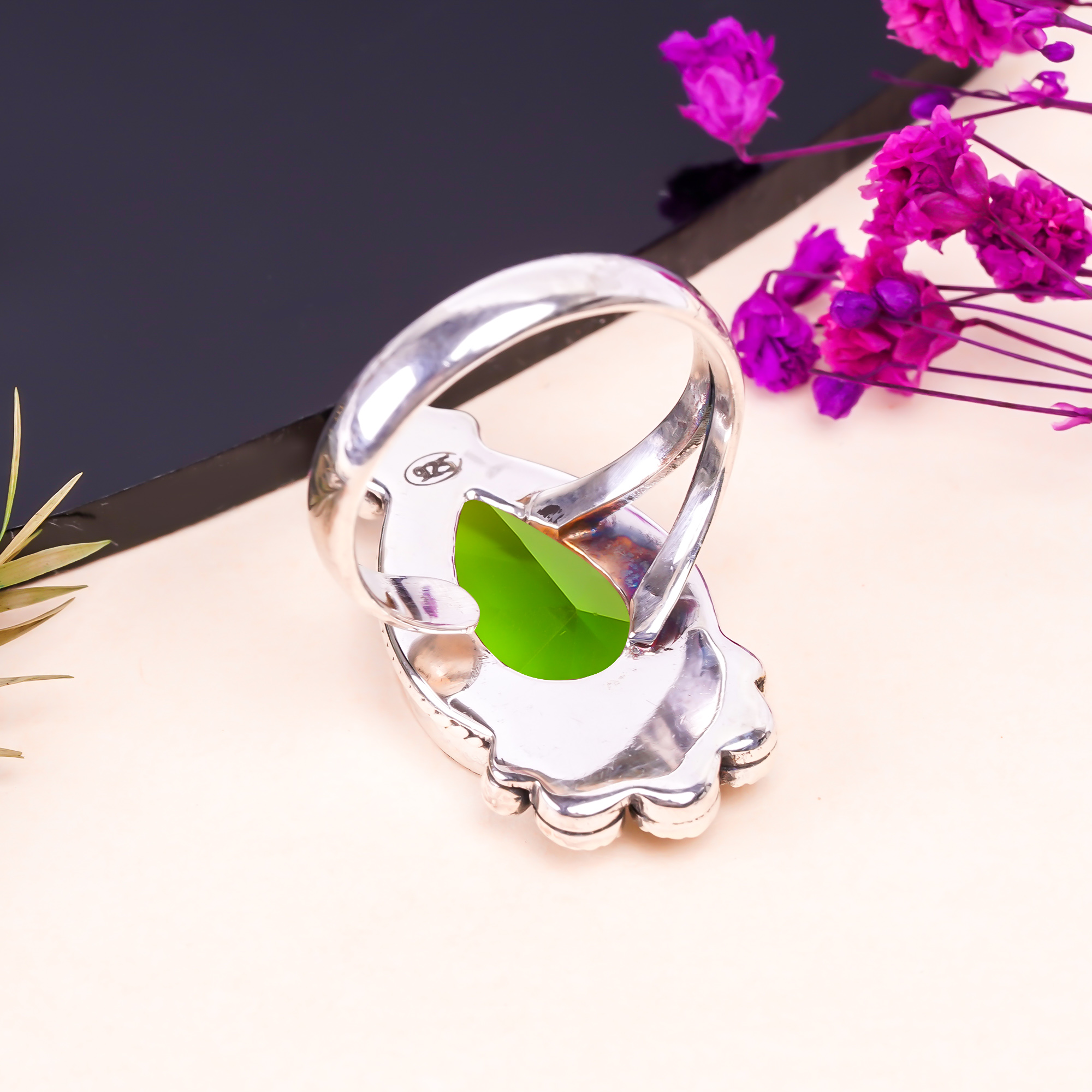 Peridot - Simulated Gemstone 925 Sterling Silver Ring