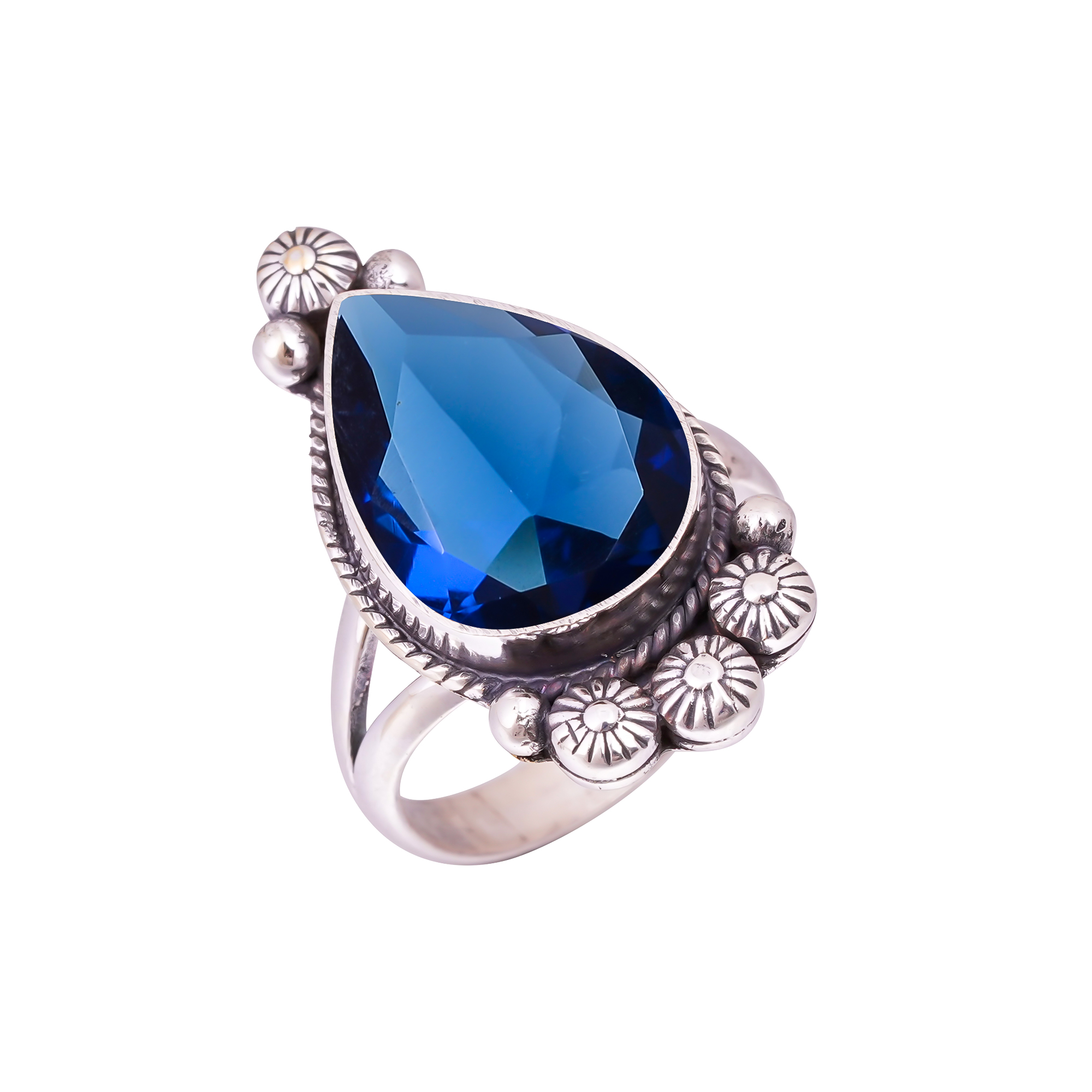 Blue Sapphire - Simulated Gemstone 925 Sterling Silver Ring