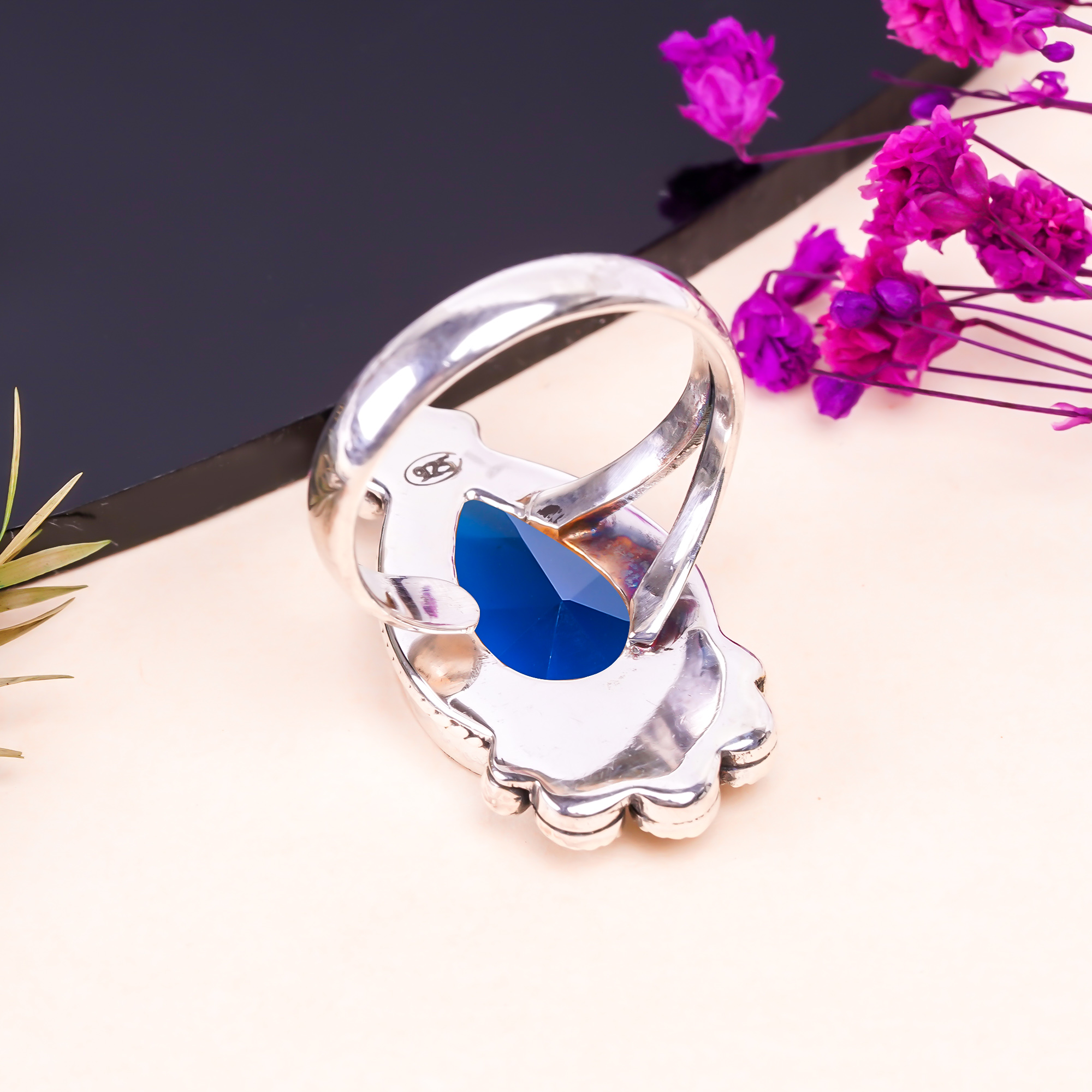 Blue Sapphire - Simulated Gemstone 925 Sterling Silver Ring