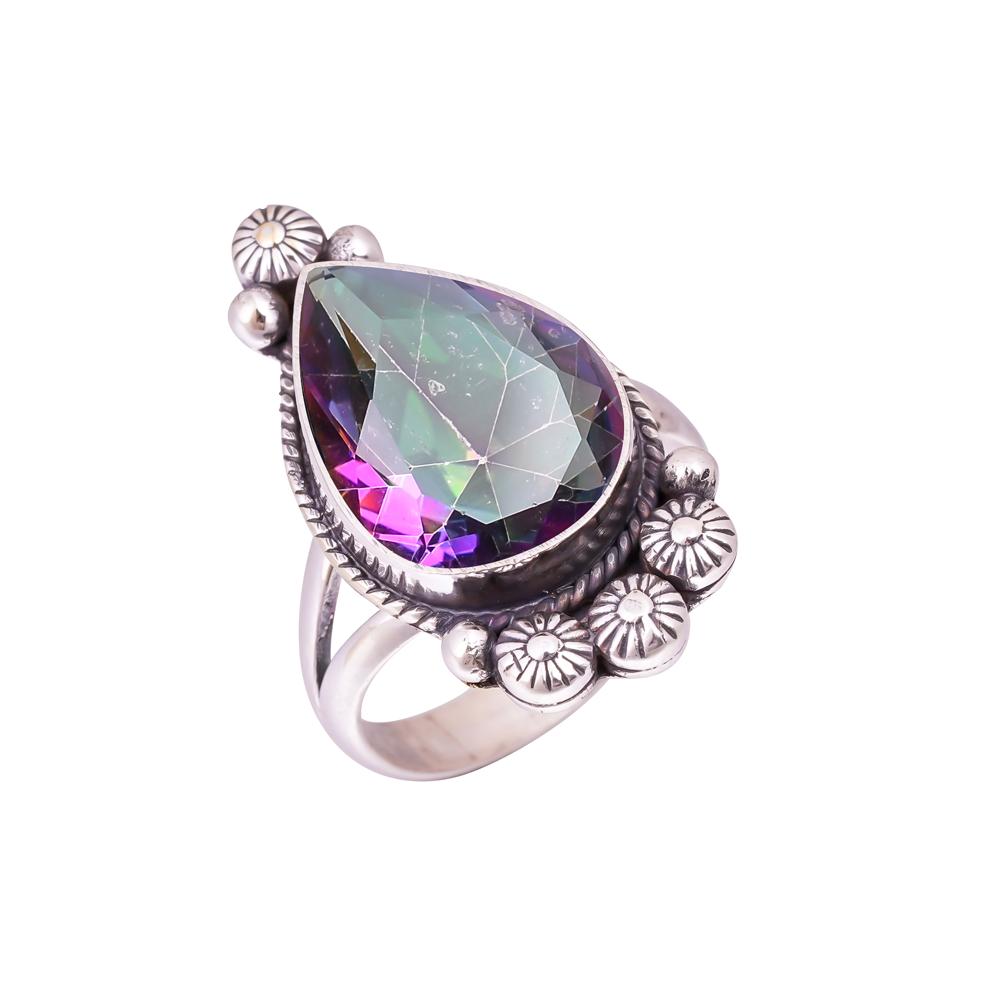 Rainbow Mystic Fire Topaz - Simulated Gemstone 925 Sterling Silver Ring