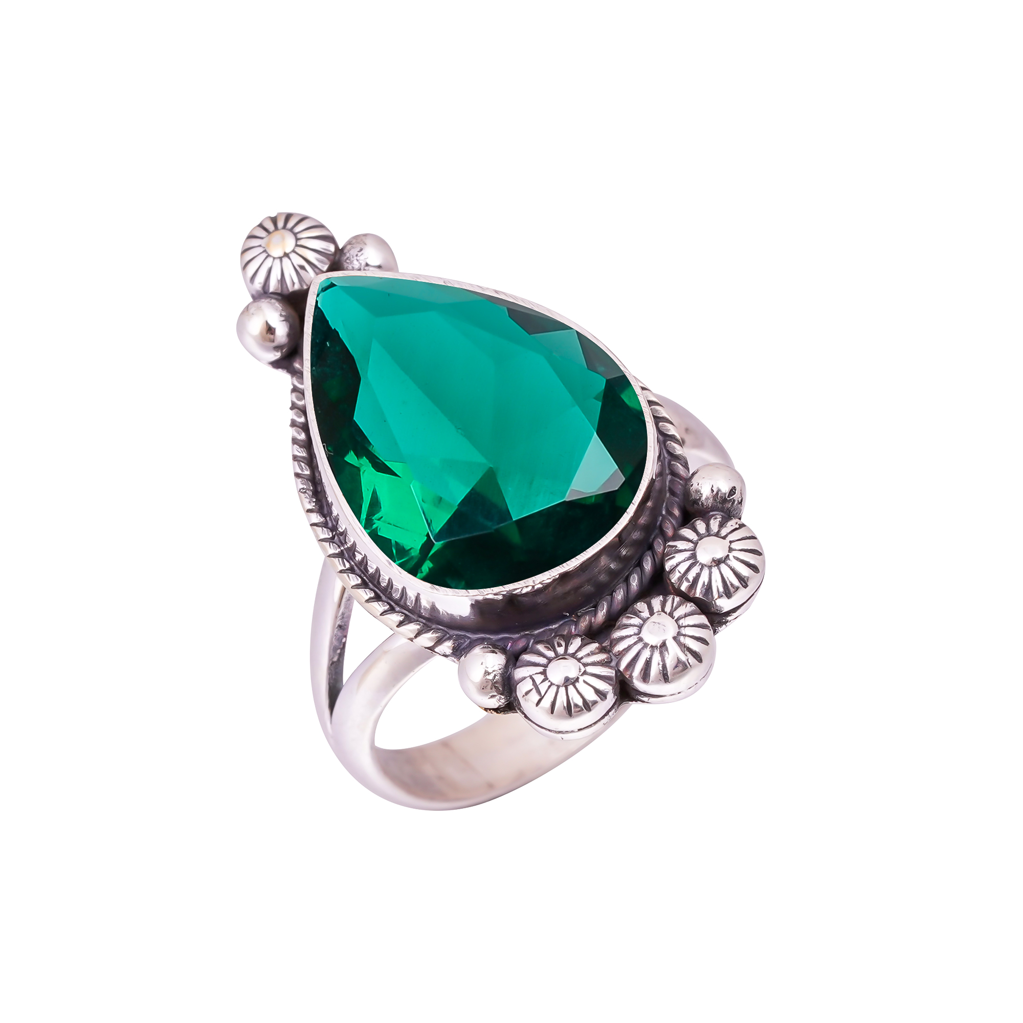 Emerald Simulated Gemstone 925 Sterling Silver Ring