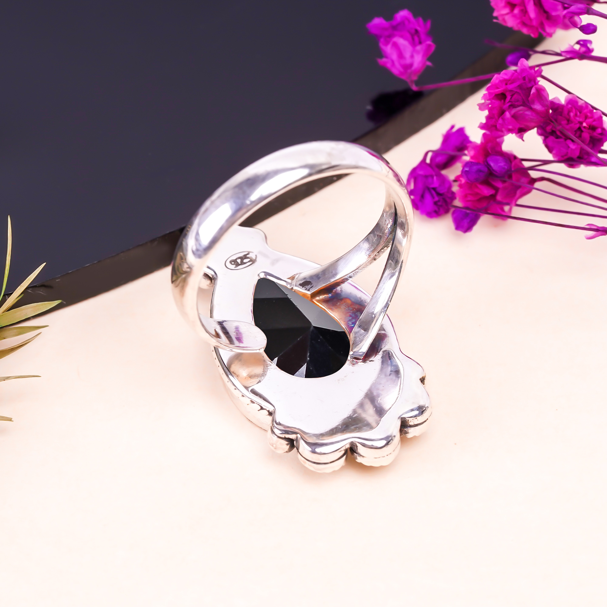 Black Onyx - Simulated Gemstone 925 Sterling Silver Ring
