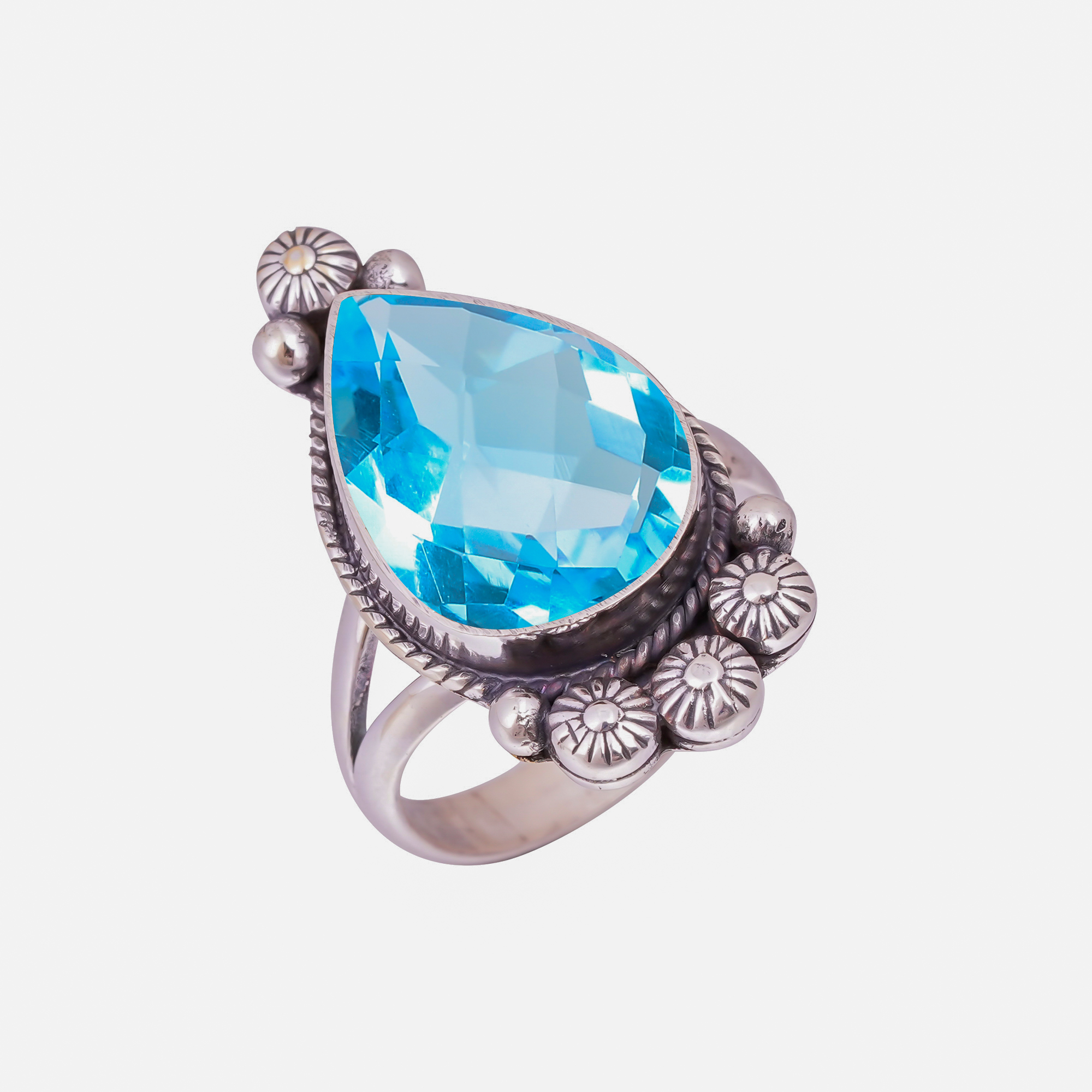 Blue Topaz - Simulated Gemstone 925 Sterling Silver Ring
