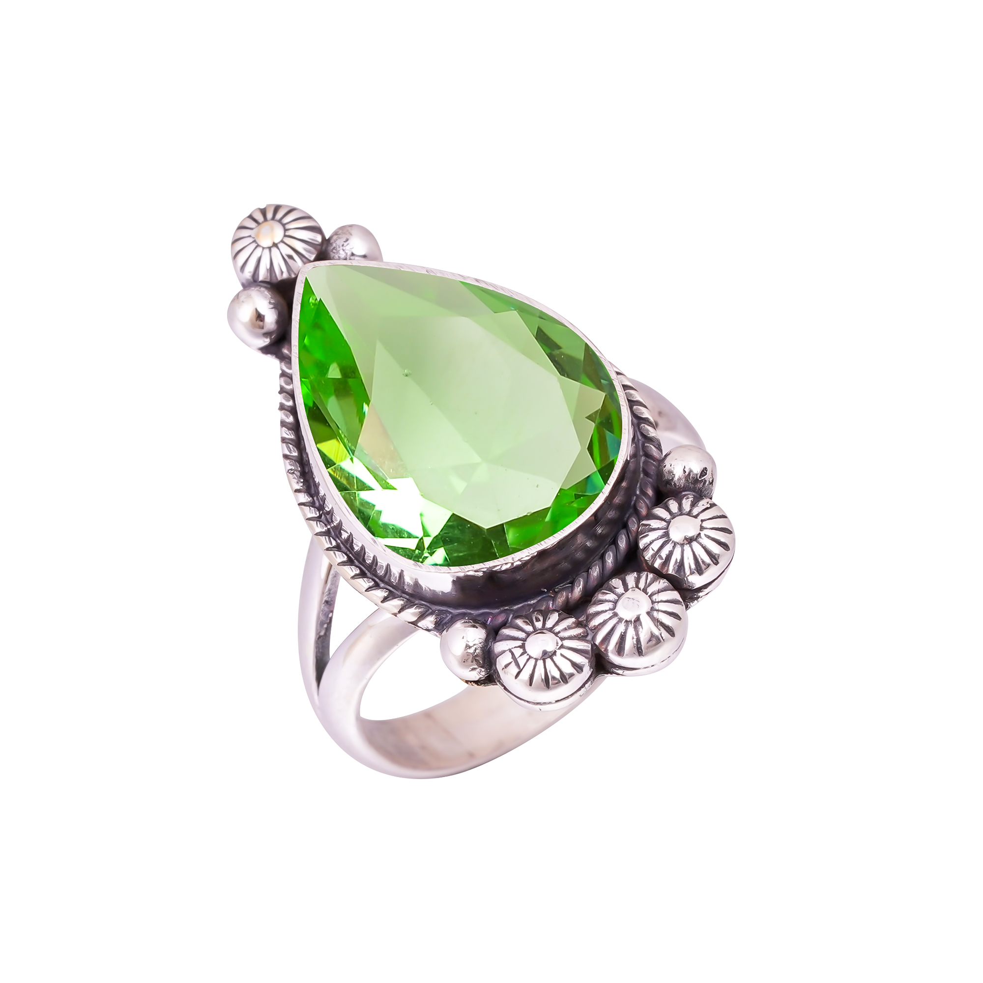 Green Amethyst - Simulated Gemstone 925 Sterling Silver Ring