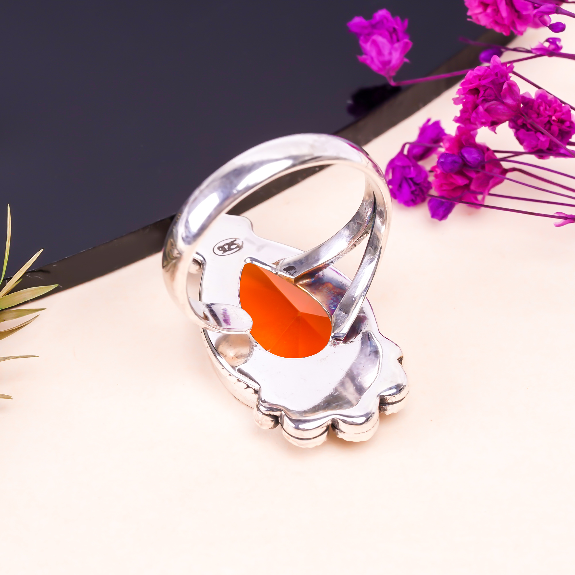 Hessonite Garnet - Simulated Gemstone 925 Sterling Silver Ring