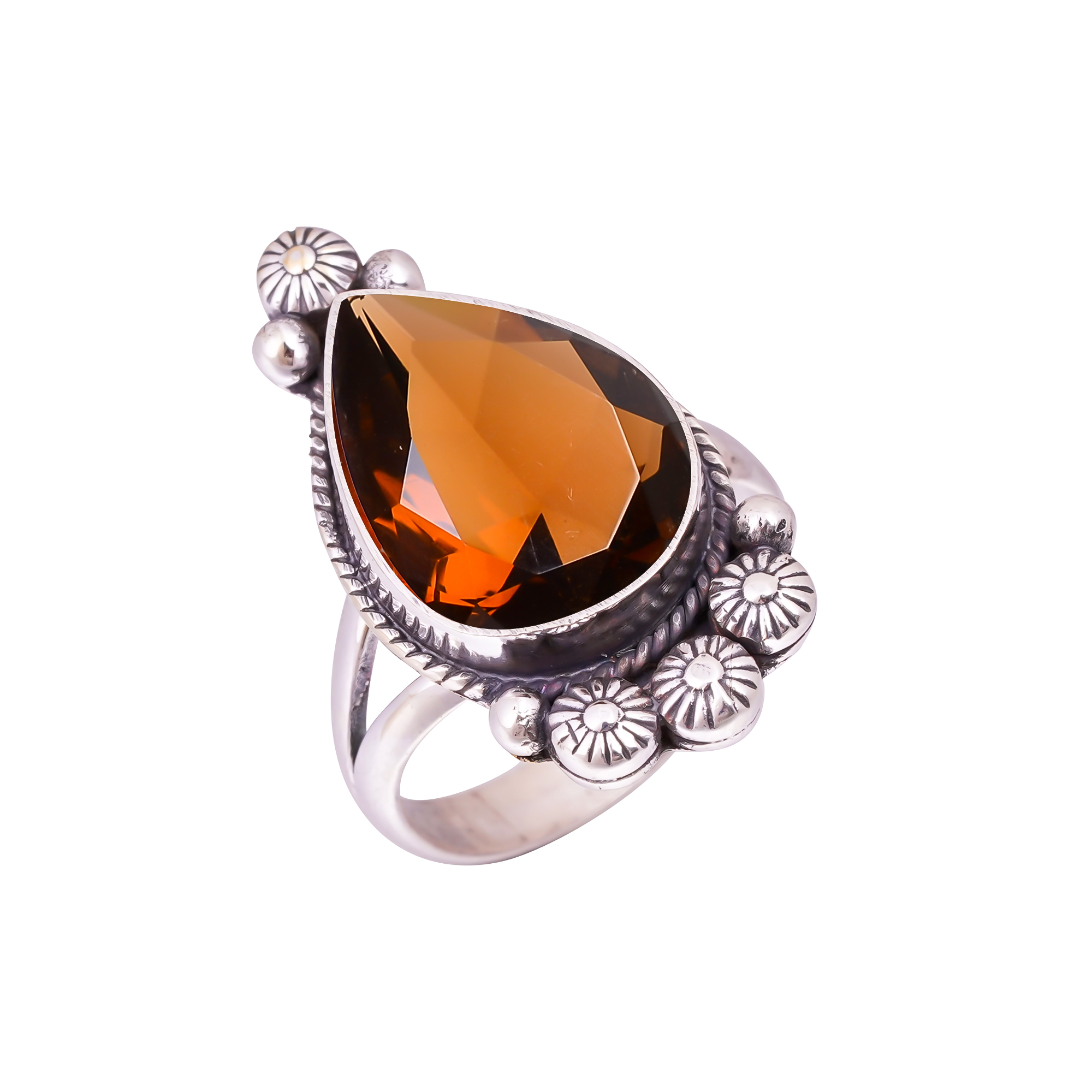 Champagne Quartz - Simulated Gemstone 925 Sterling Silver Ring