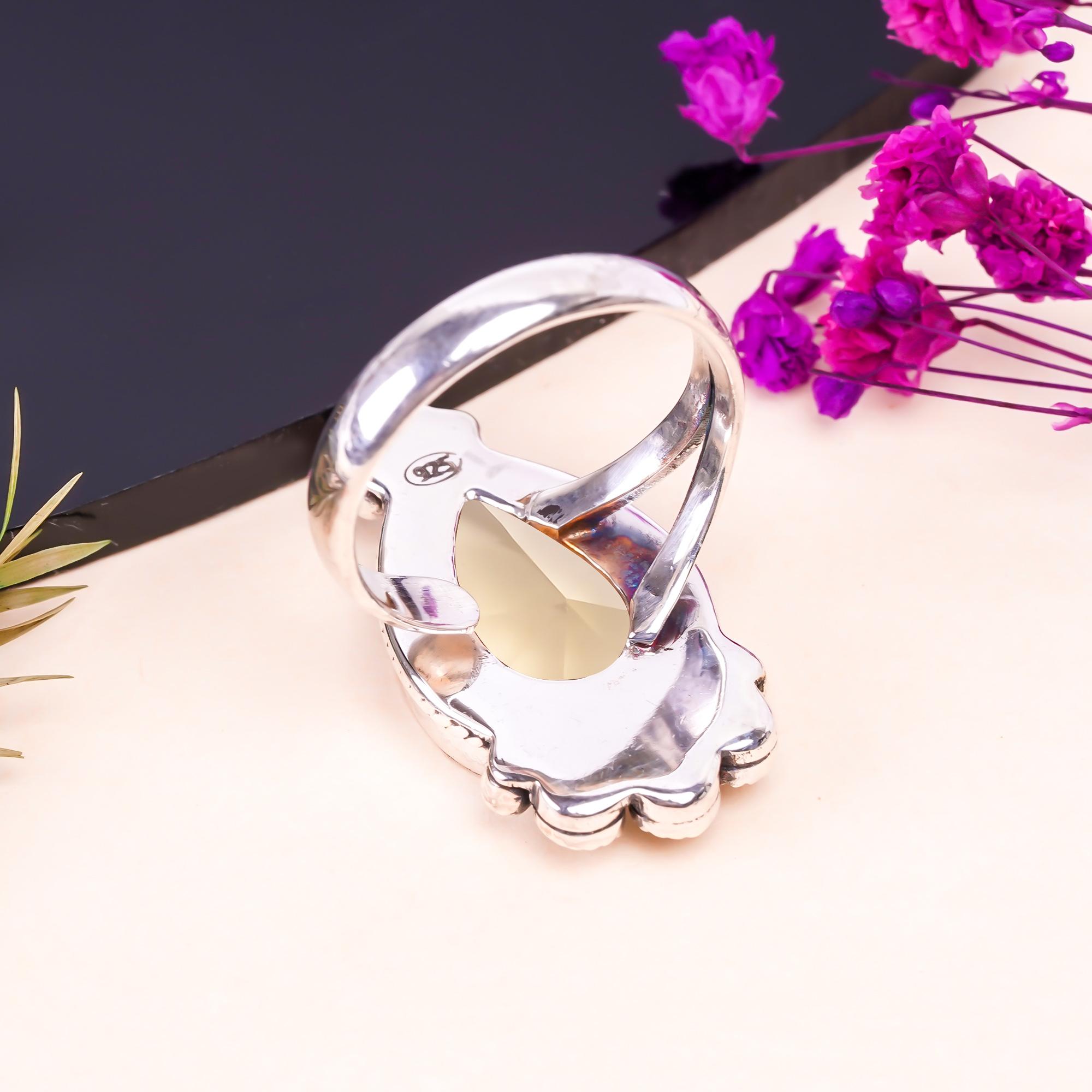 Smokey - Simulated Gemstone 925 Sterling Silver Ring