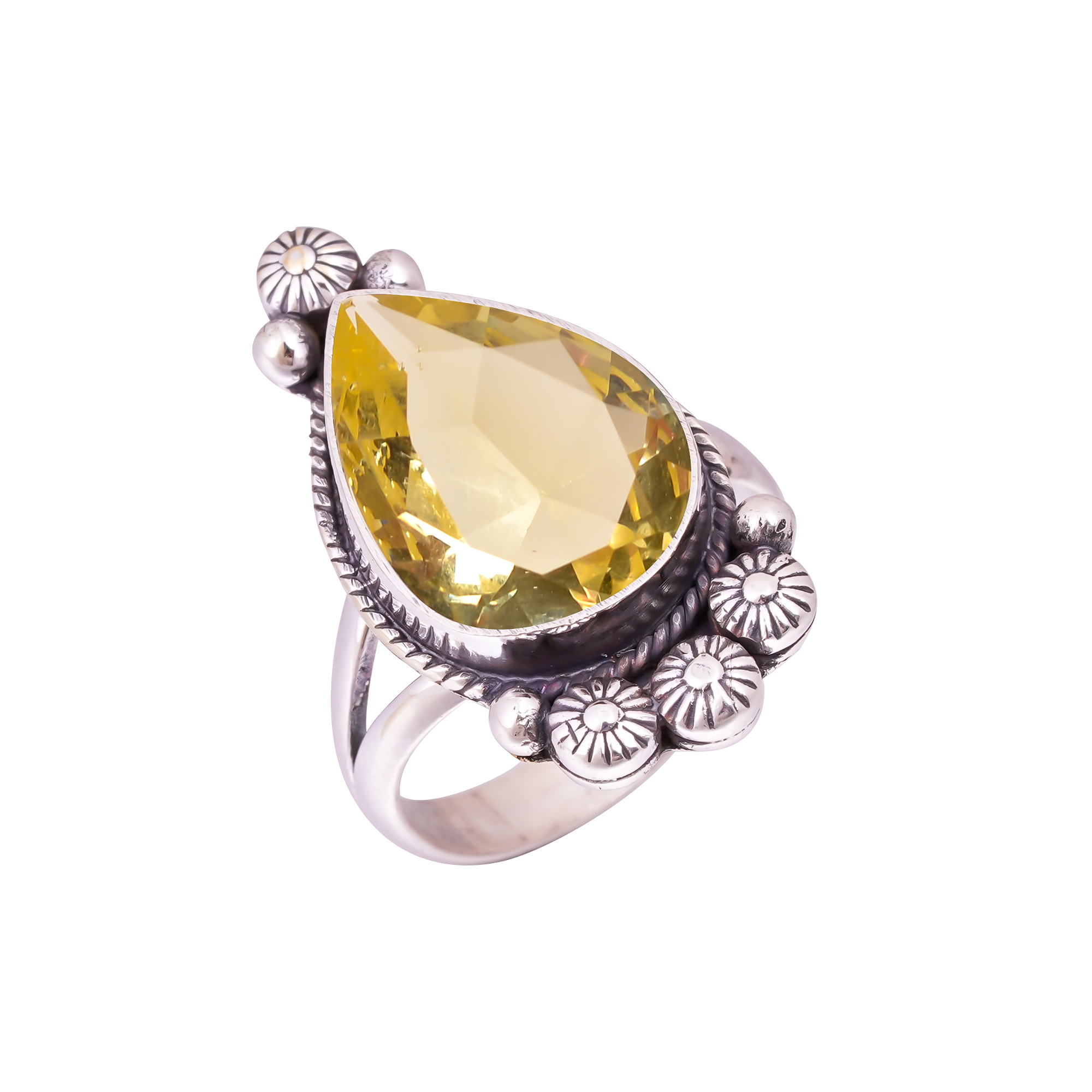 Lemon Quartz - Simulated Gemstone 925 Sterling Silver Ring