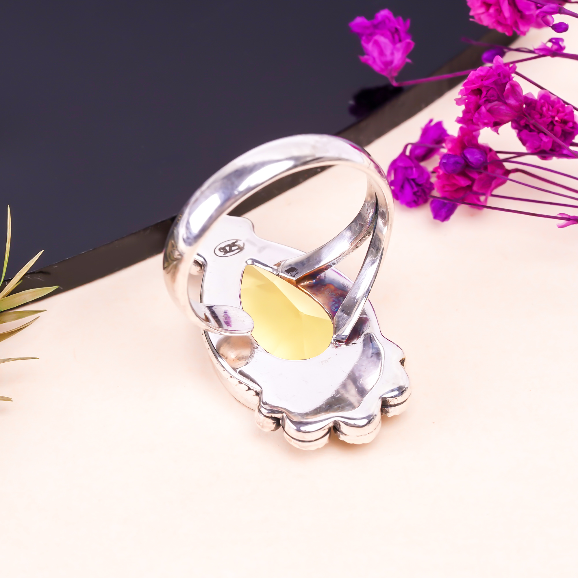 Lemon Quartz - Simulated Gemstone 925 Sterling Silver Ring