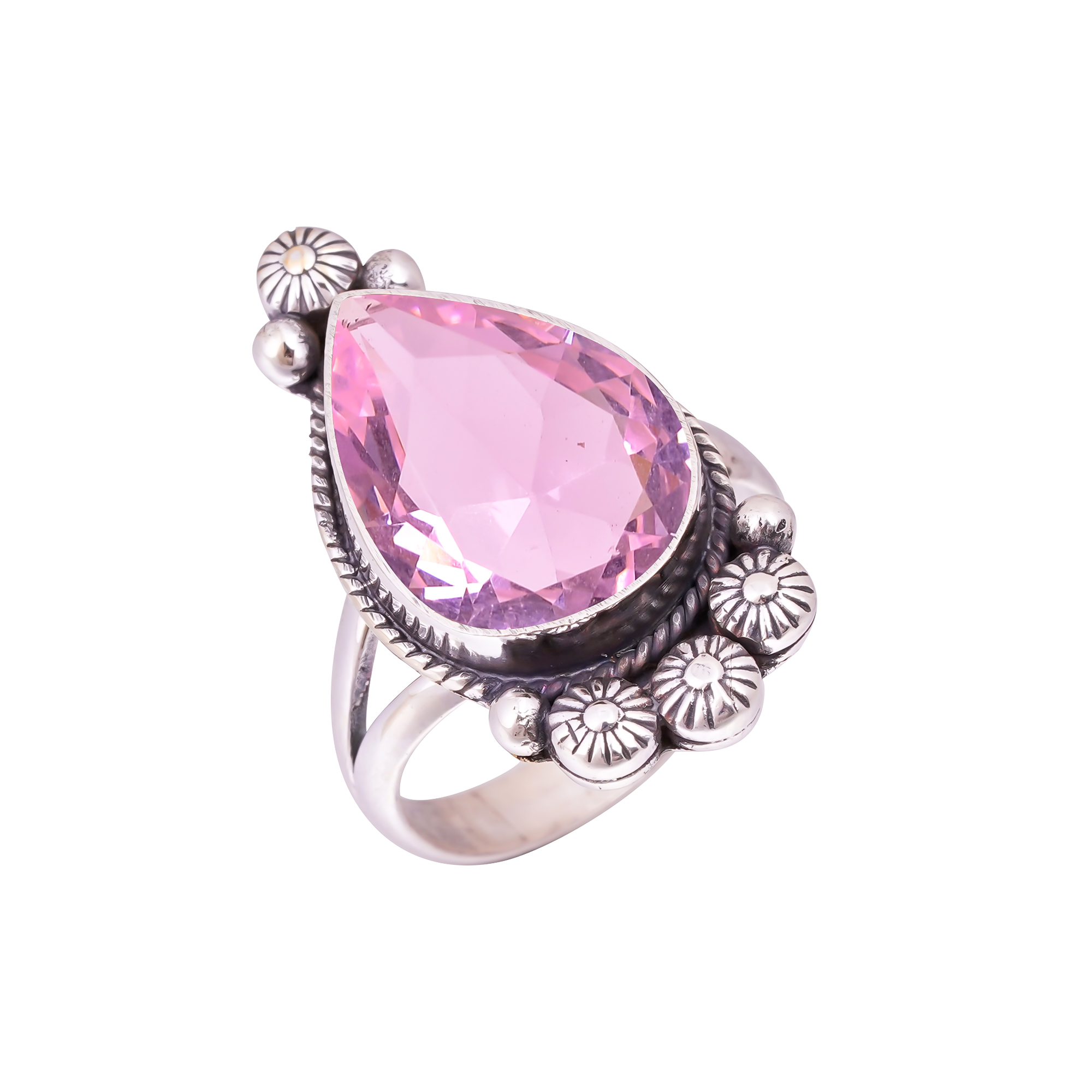 Pink Kunzite - Simulated Gemstone 925 Sterling Silver Ring