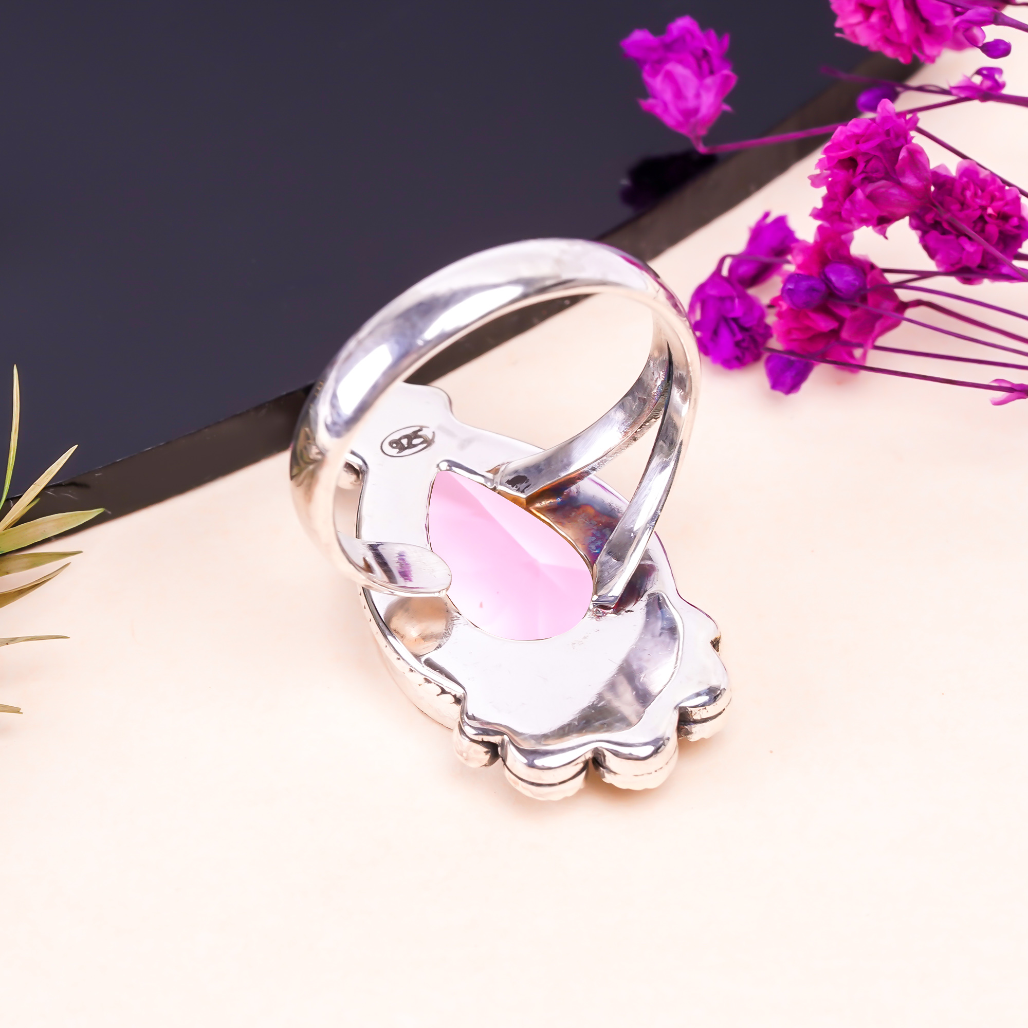 Pink Kunzite - Simulated Gemstone 925 Sterling Silver Ring