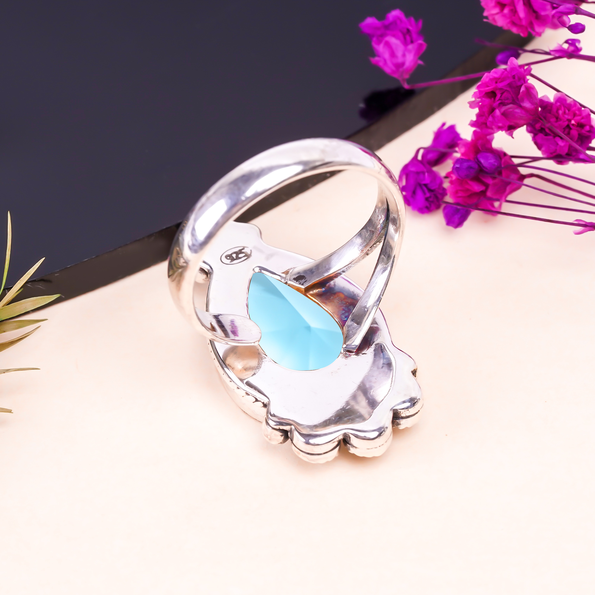Blue Topaz - Simulated Gemstone 925 Sterling Silver Ring