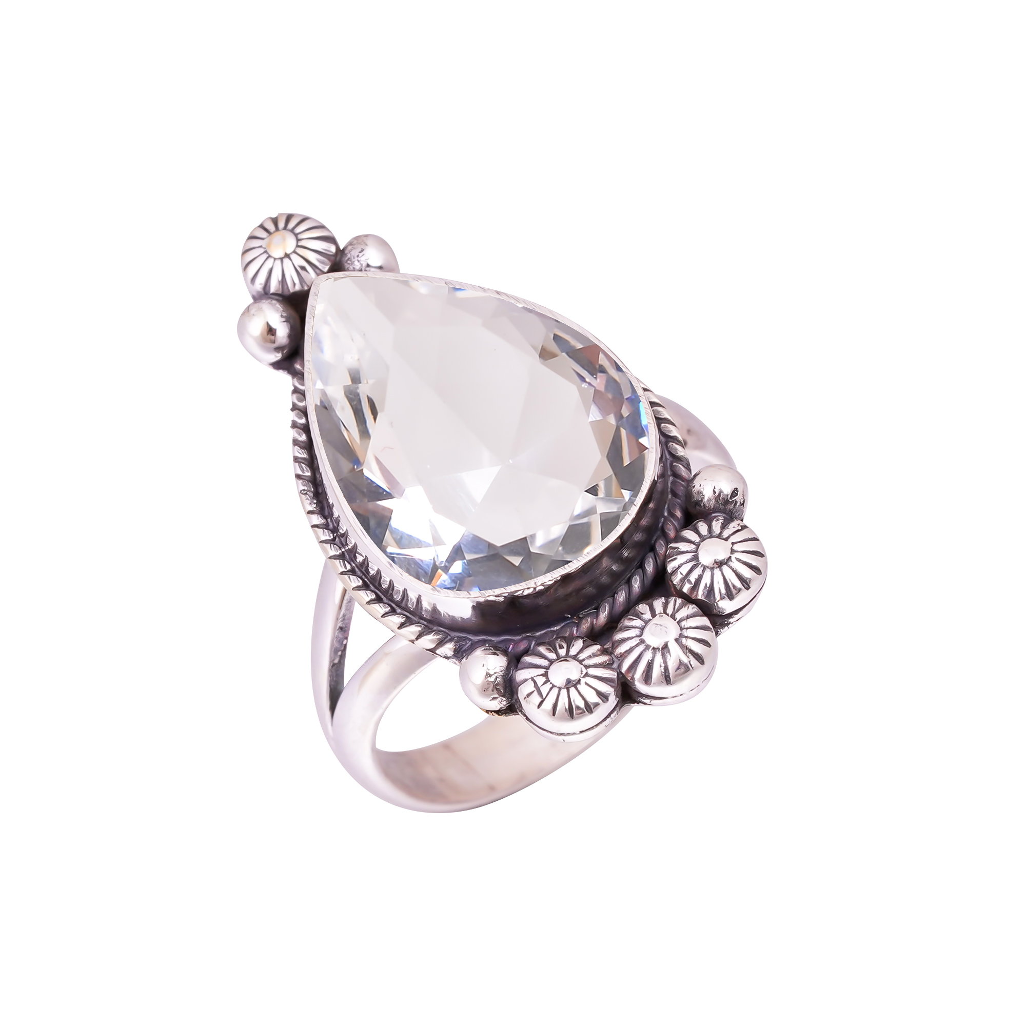 White Topaz - Simulated Gemstone 925 Sterling Silver Ring
