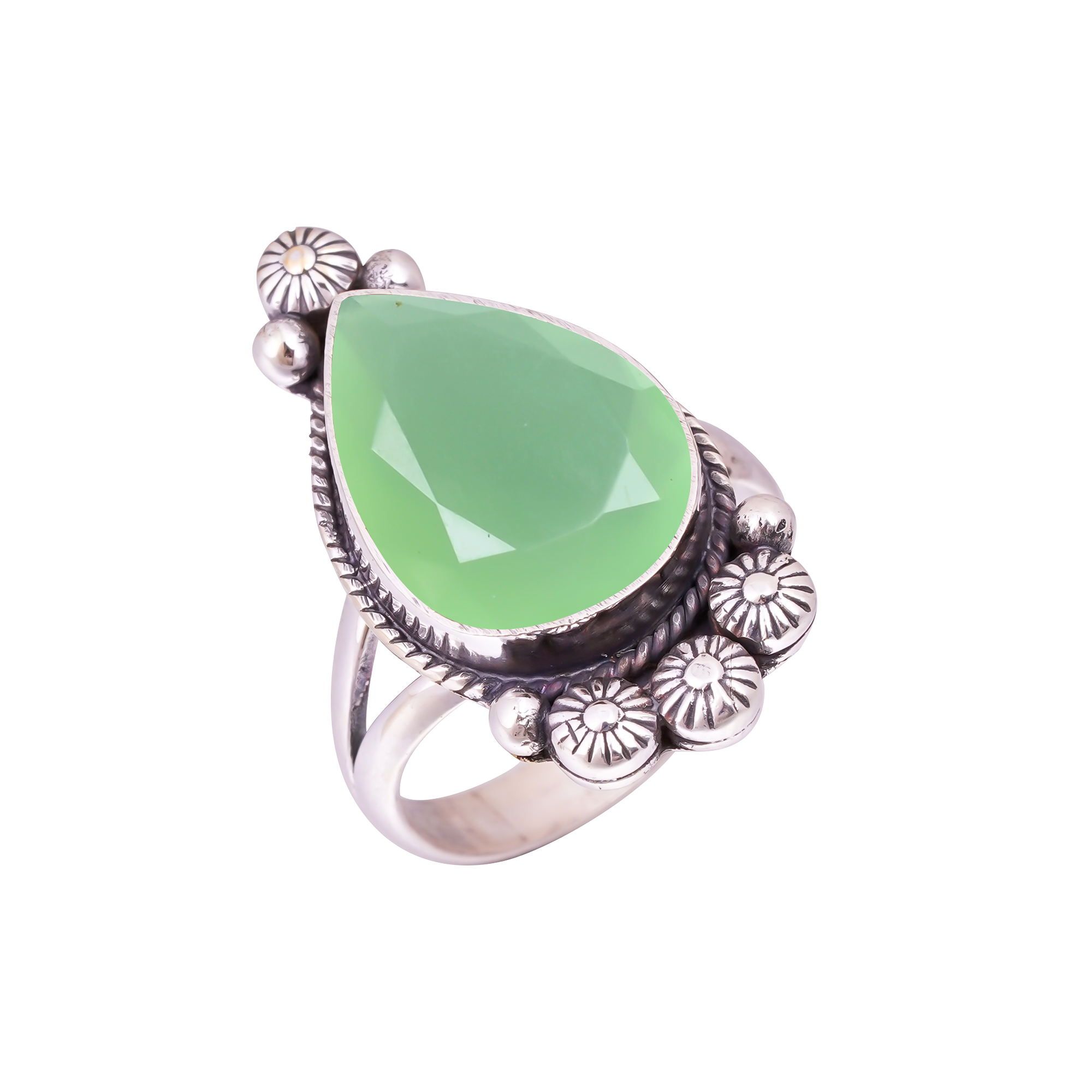 Green Chalcedony - Simulated Gemstone 925 Sterling Silver Ring