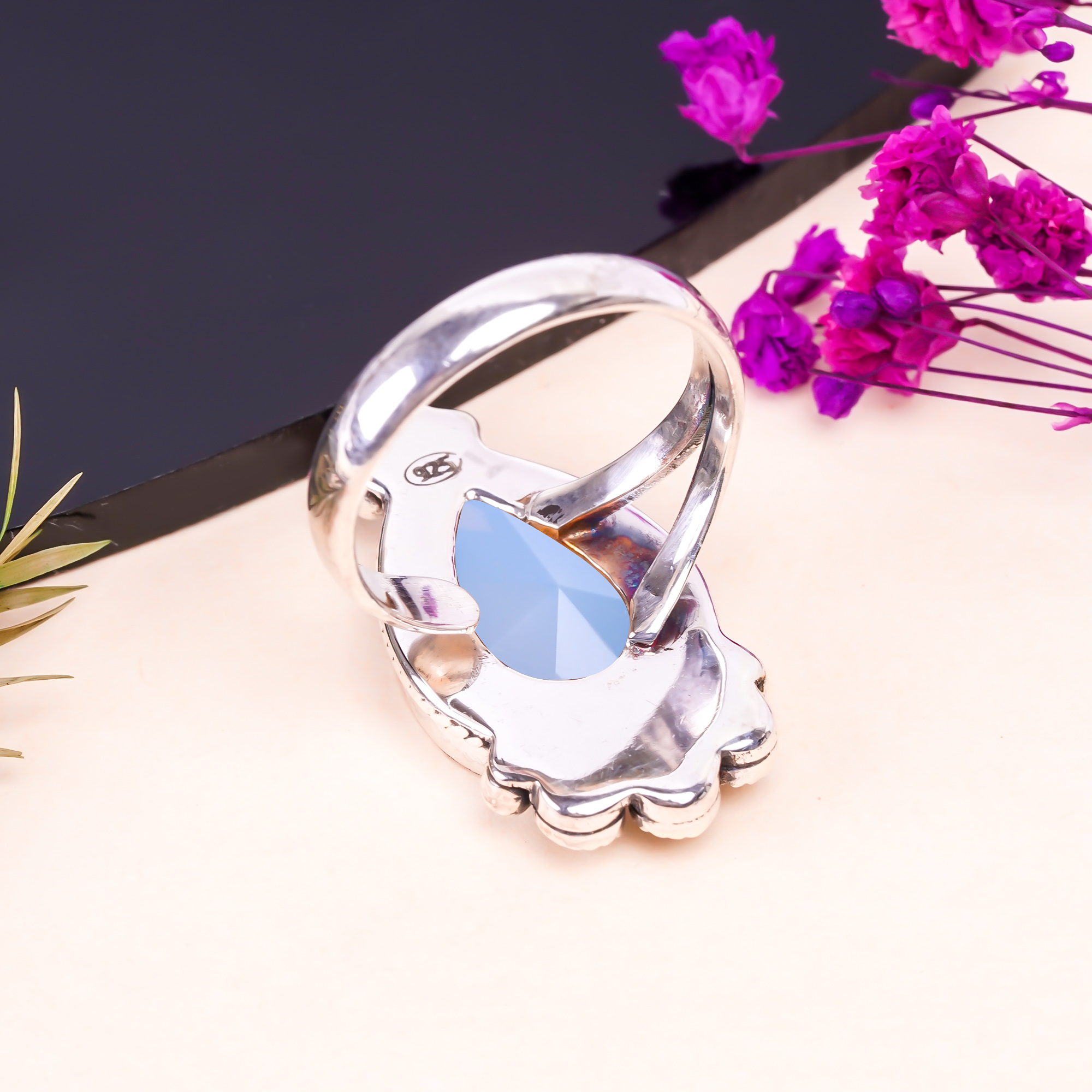 Milky Opal - Simulated Gemstone 925 Sterling Silver Ring
