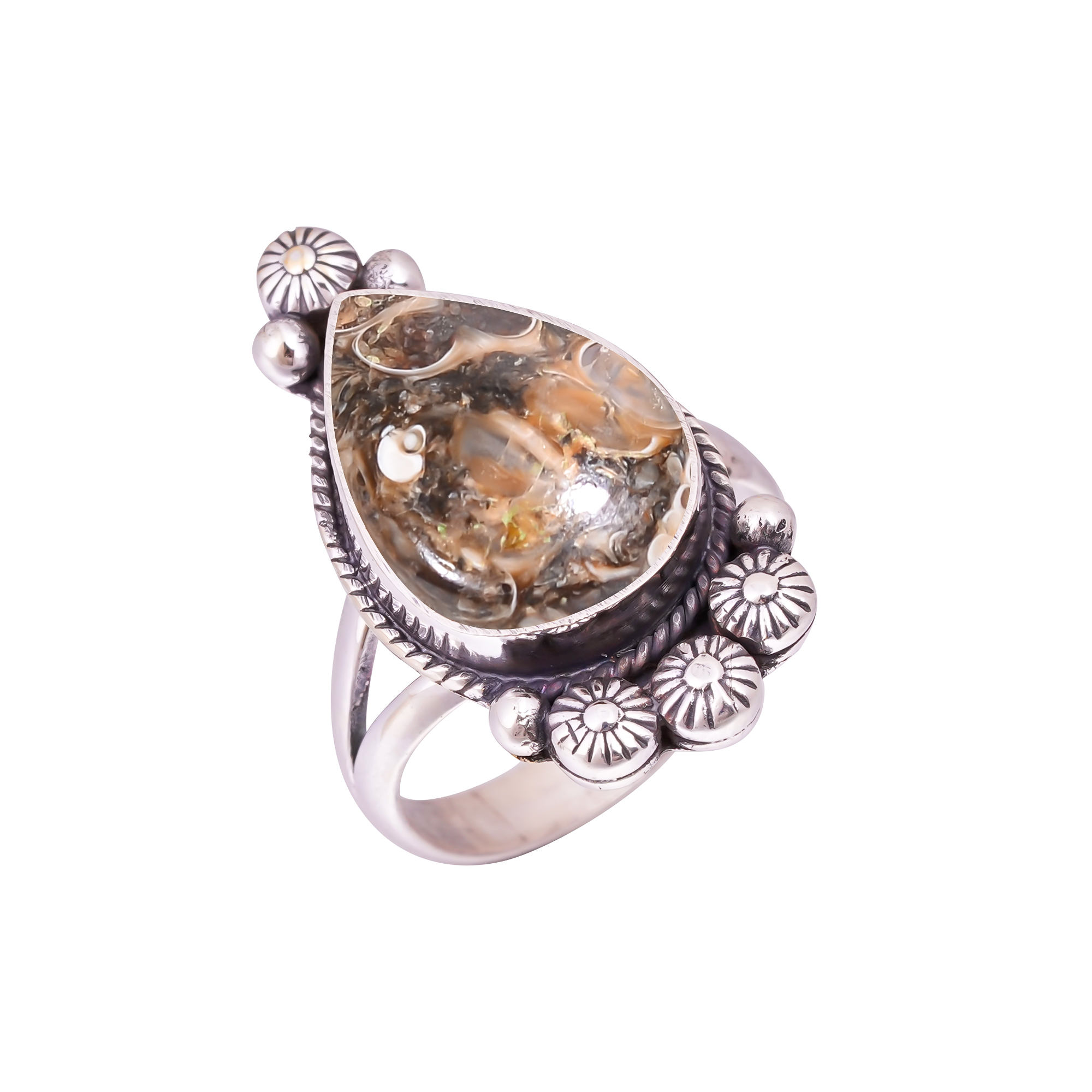 Turritella Agate - Wyoming Gemstone 925 Sterling Silver Ring