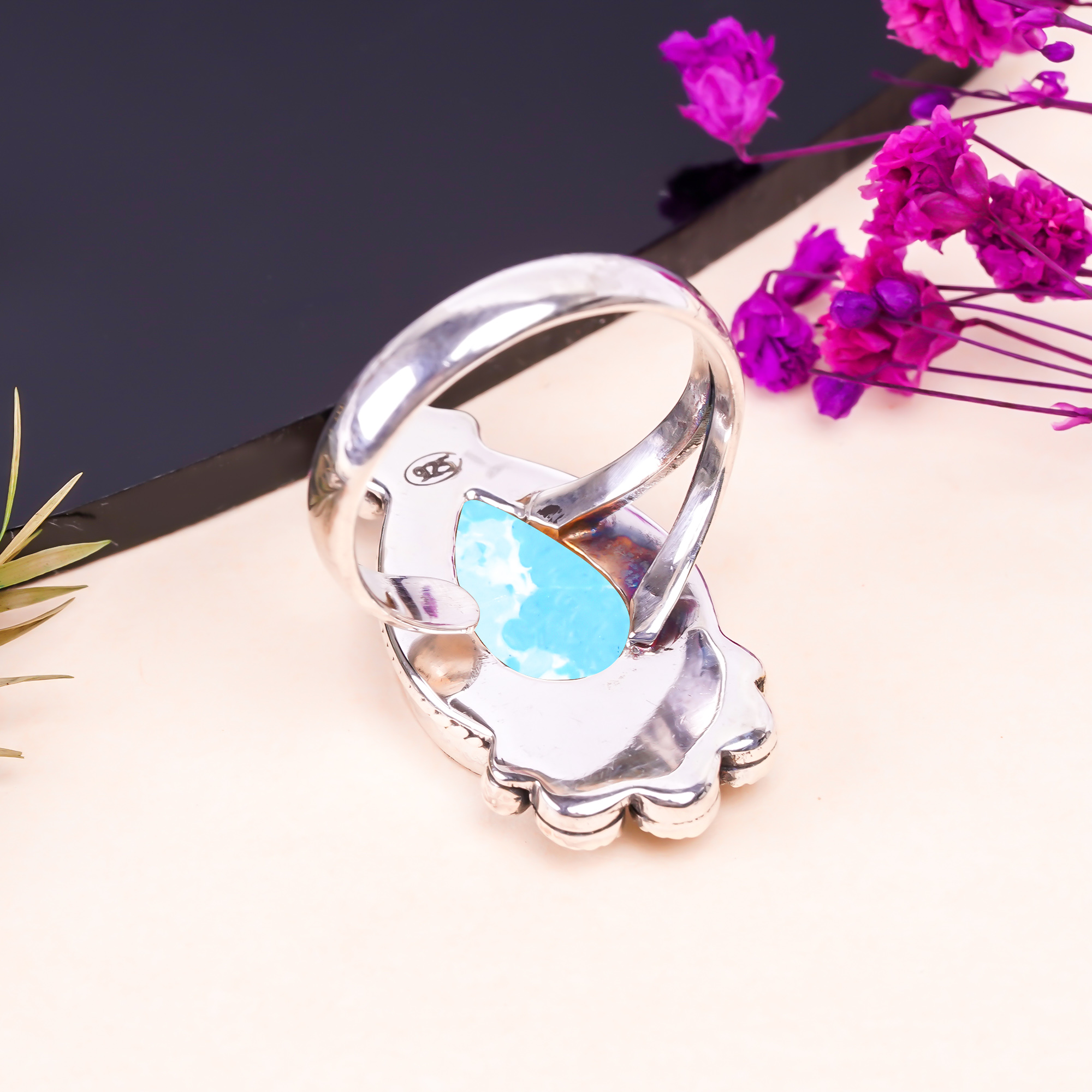 Larimar - Simulated Gemstone 925 Sterling Silver Ring