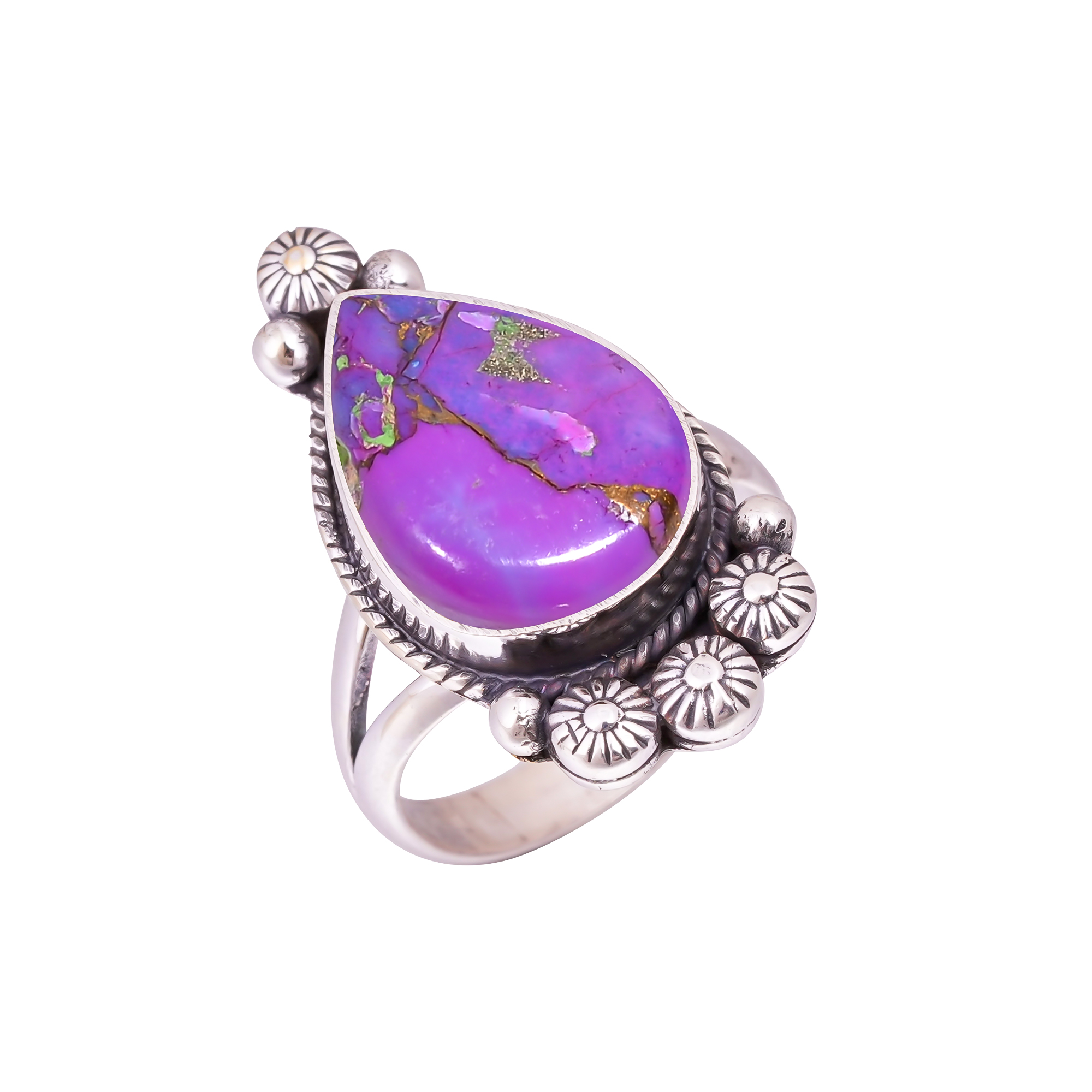 Copper Purple Turquoise Gemstone 925 Sterling Silver Ring