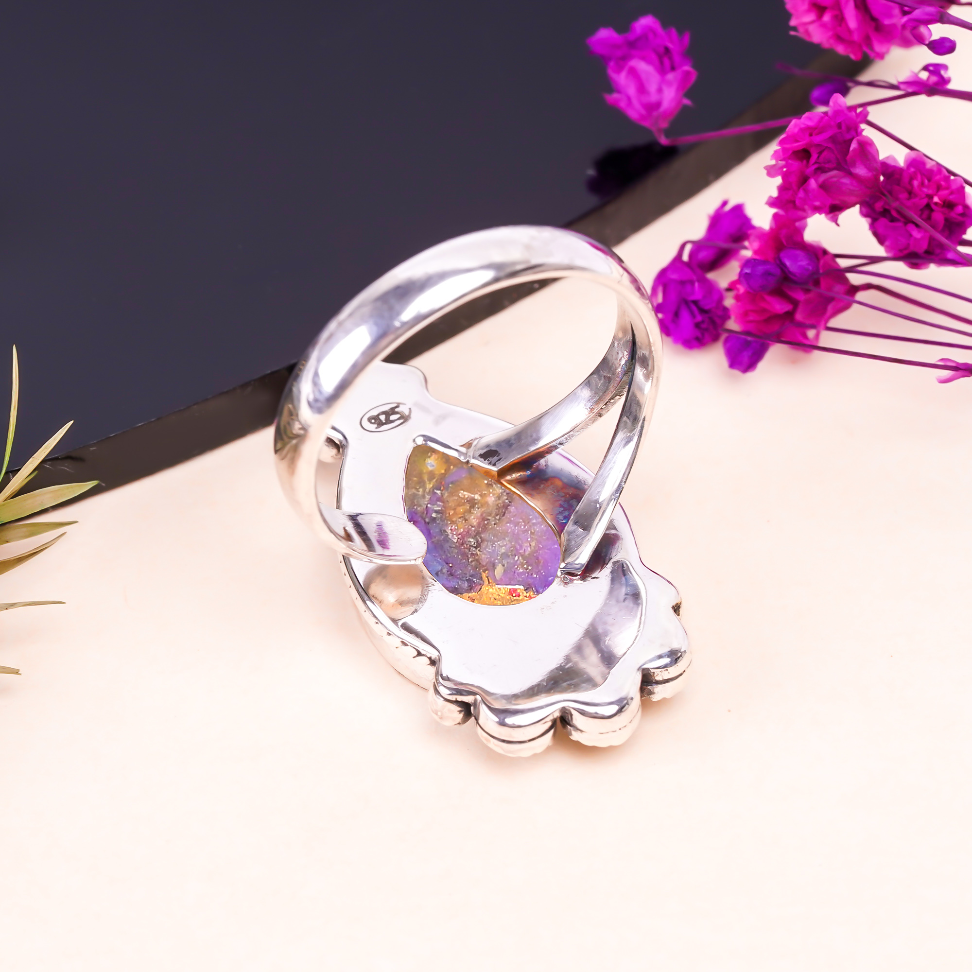 Copper Purple Turquoise Gemstone 925 Sterling Silver Ring
