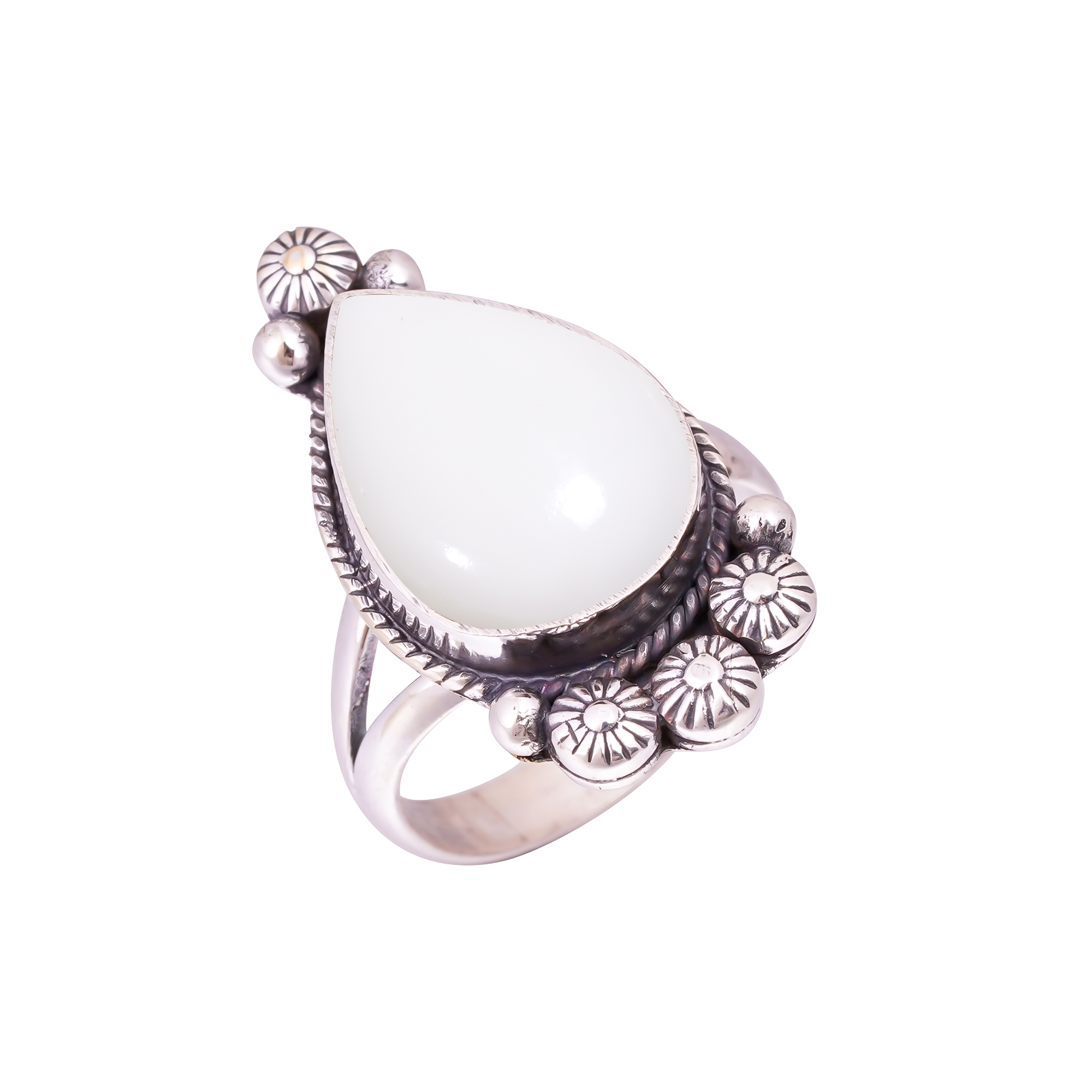 White Coral - Simulated Gemstone 925 Sterling Silver Ring