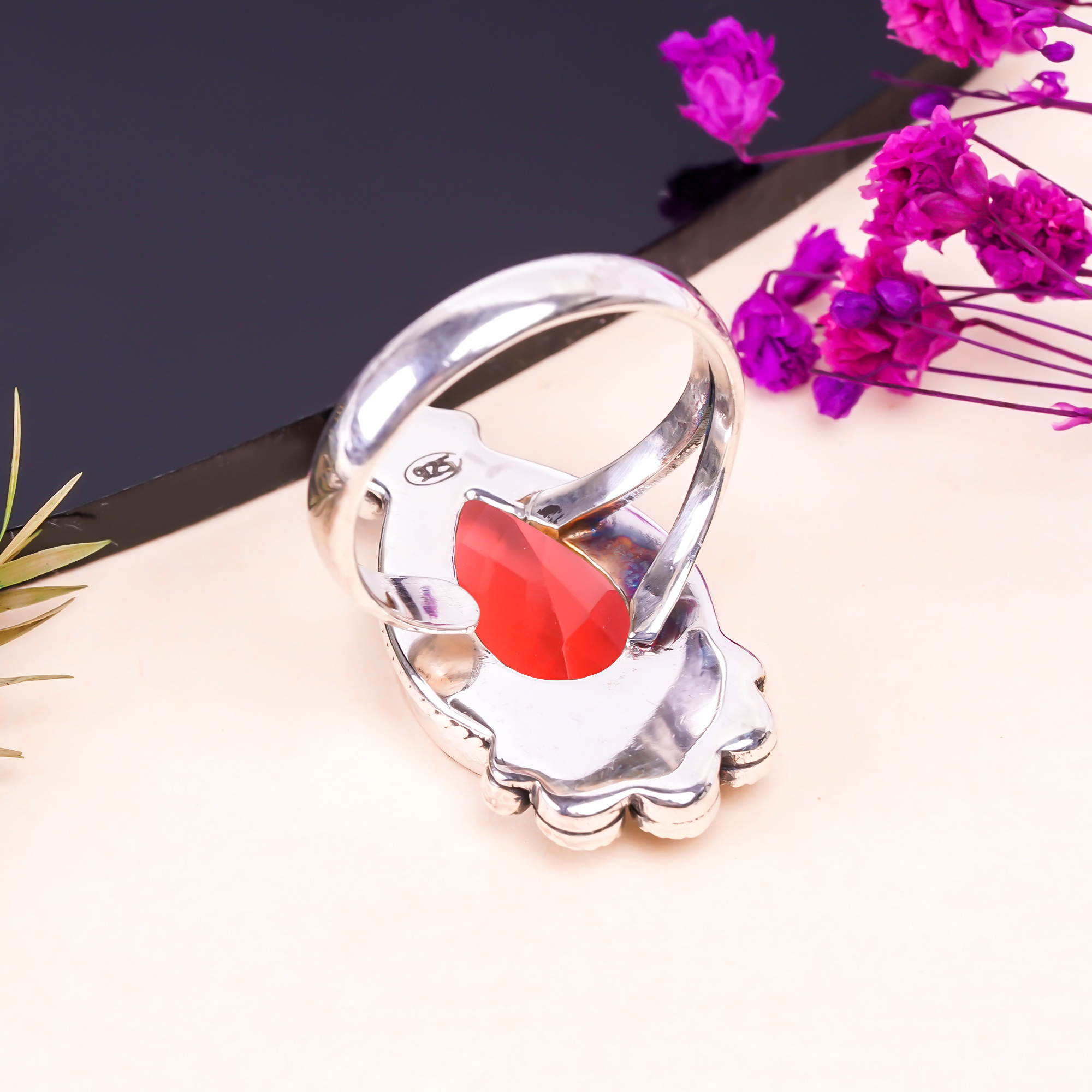 Pink Rubellite Tourmaline - Simulated Gemstone 925 Sterling Silver Ring