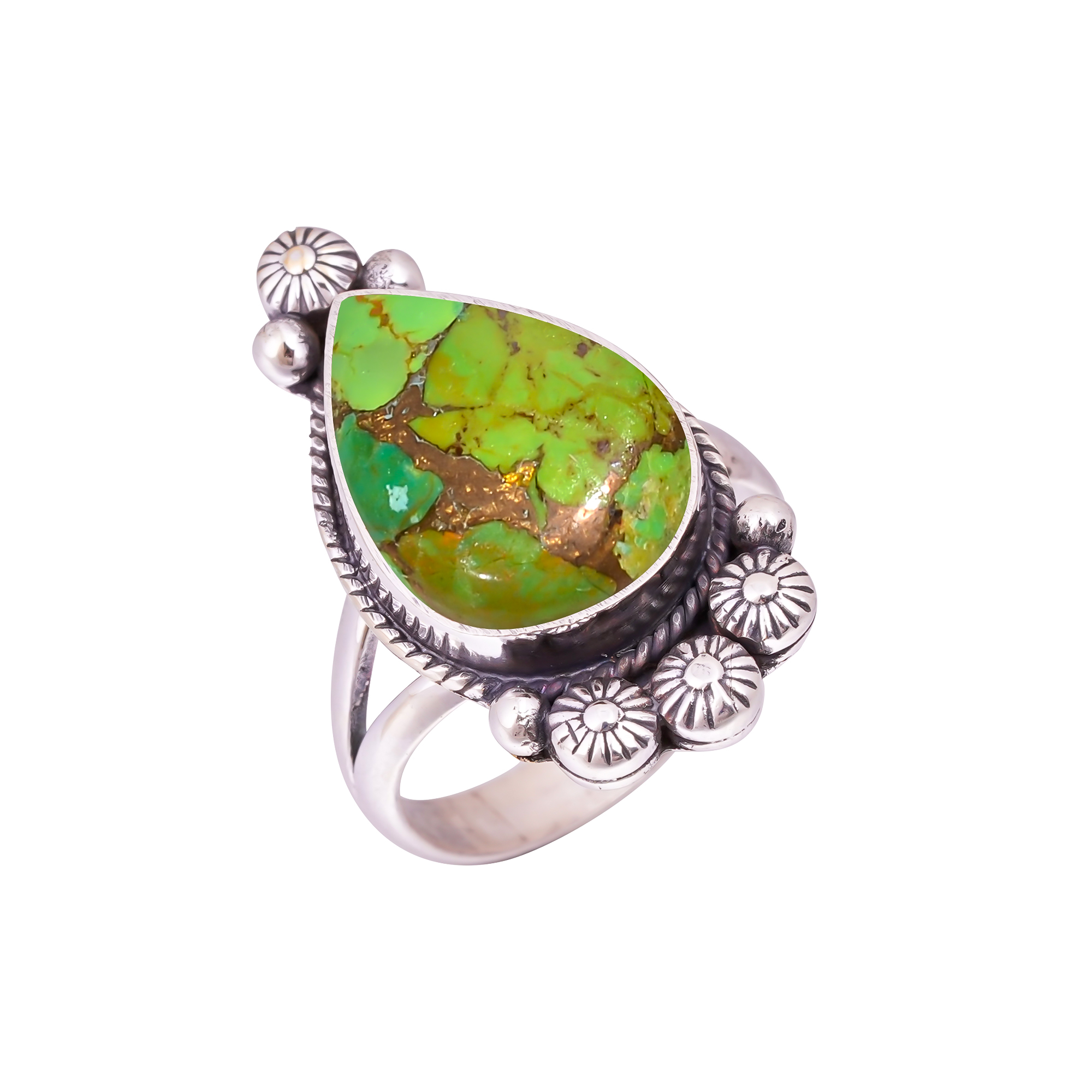 Copper Green Turquoise Gemstone 925 Sterling Silver Ring