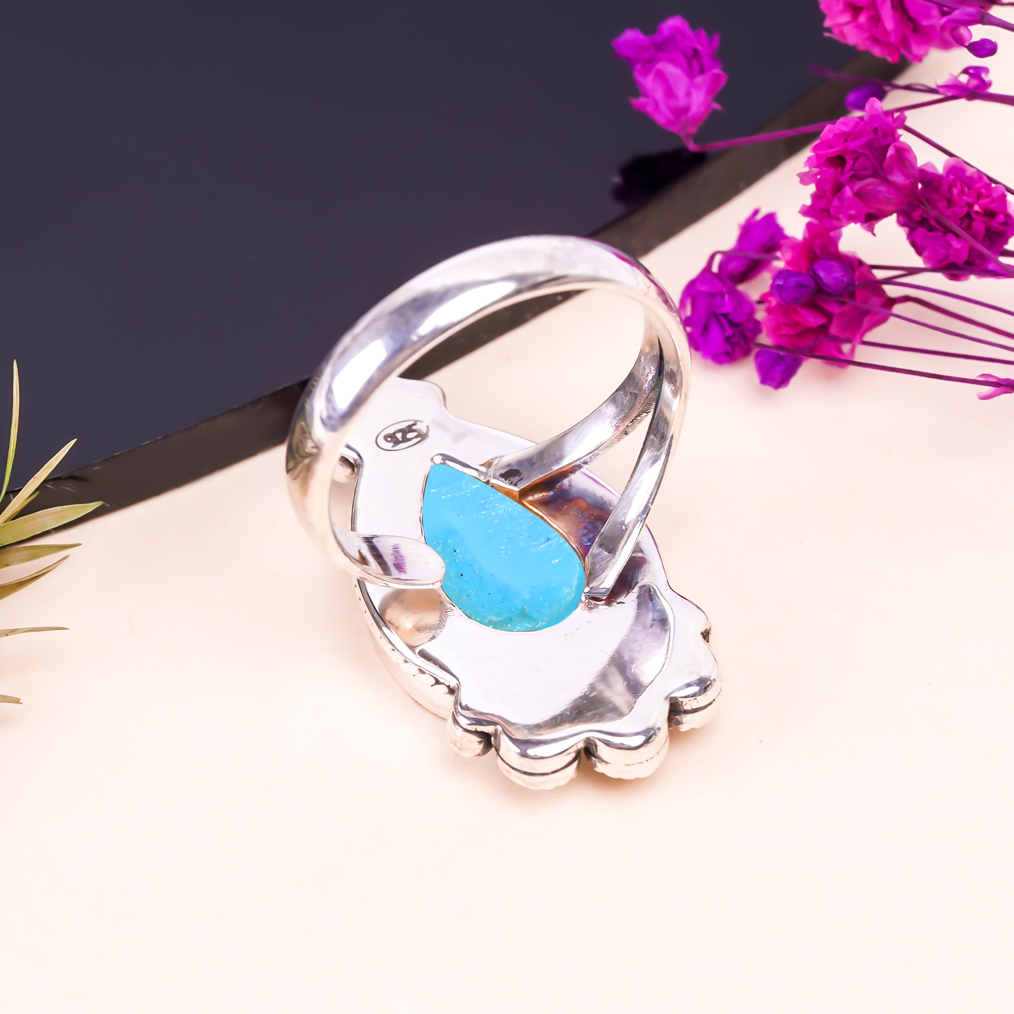 Sleeping Beauty Turquoise - Simulated Gemstone 925 Sterling Silver Ring